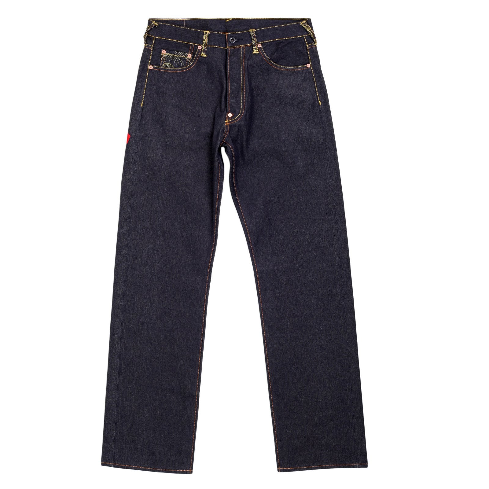 RMC JEANS EXCLUSIVE SKY DOG TENGU EMBROIDERED GENUINE RAW SELVEDGE VINTAGE CUT DENIM JEANS REDM6211