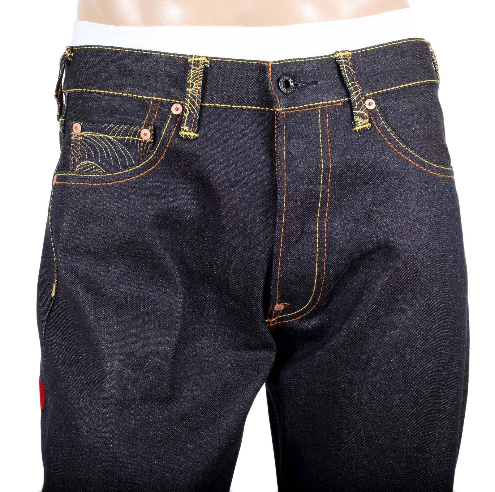 RMC JEANS EXCLUSIVE SKY DOG TENGU EMBROIDERED GENUINE RAW SELVEDGE VINTAGE CUT DENIM JEANS REDM6211