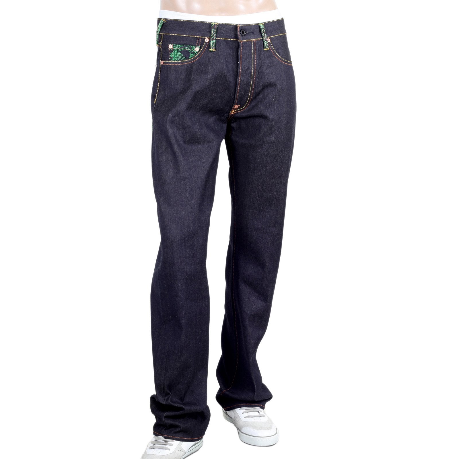 RMC JEANS EXCLUSIVE SAMURAI MONKEY EMBROIDERED GENUINE RAW SELVEDGE VINTAGE CUT DENIM JEANS REDM6212