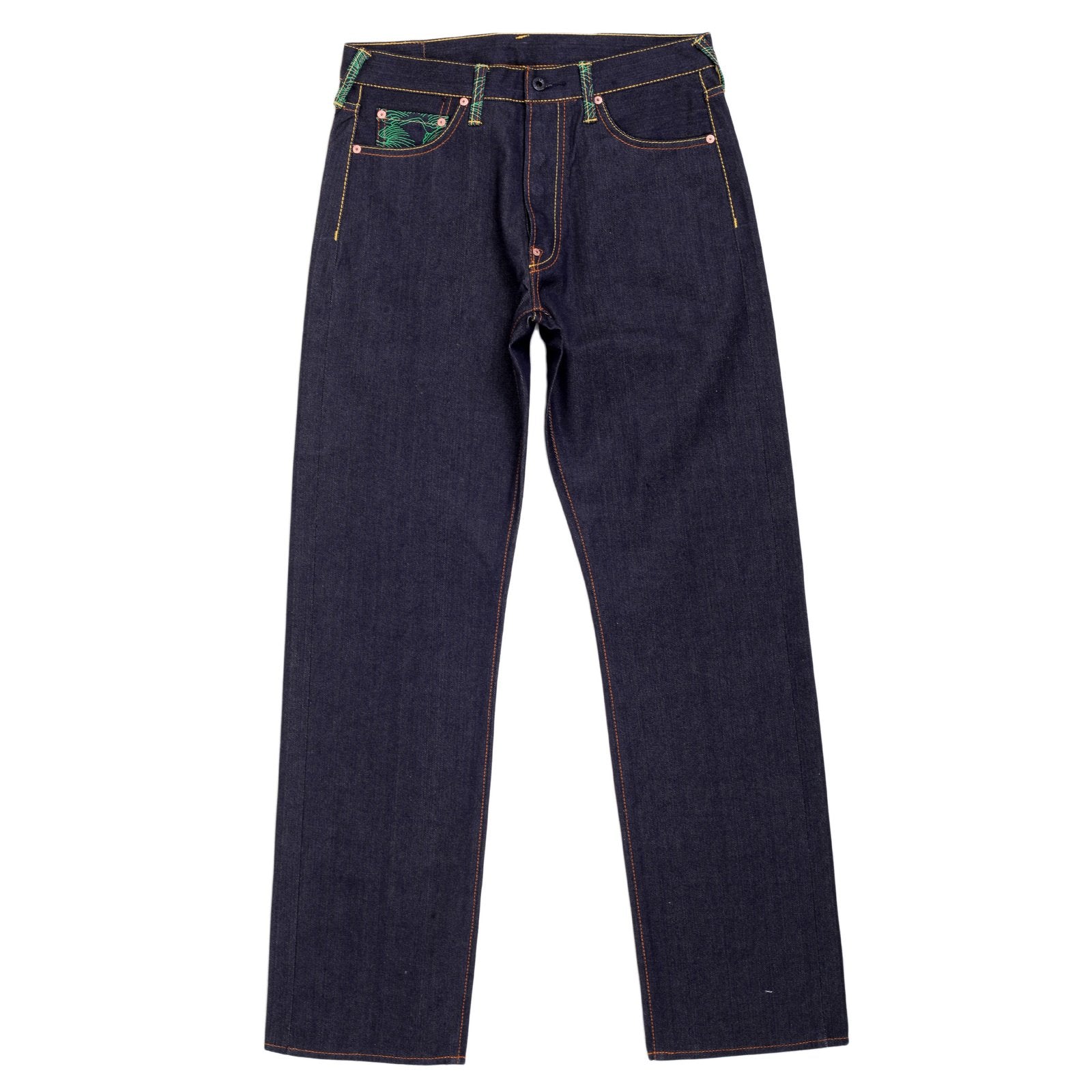 RMC JEANS EXCLUSIVE SAMURAI MONKEY EMBROIDERED GENUINE RAW SELVEDGE VINTAGE CUT DENIM JEANS REDM6212