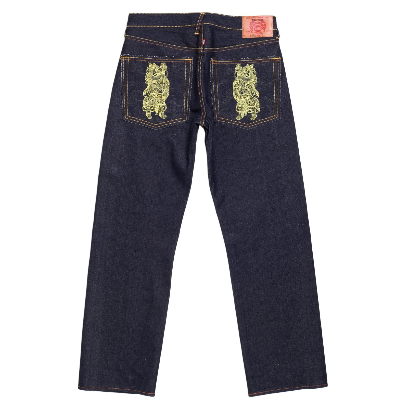 RMC JEANS AUTHENTIC EXCLUSIVE GOD OF GOLDEN BROTHER EMBROIDERED 2007 VINTAGE RAW SELVEDGE JEANS REDM9064