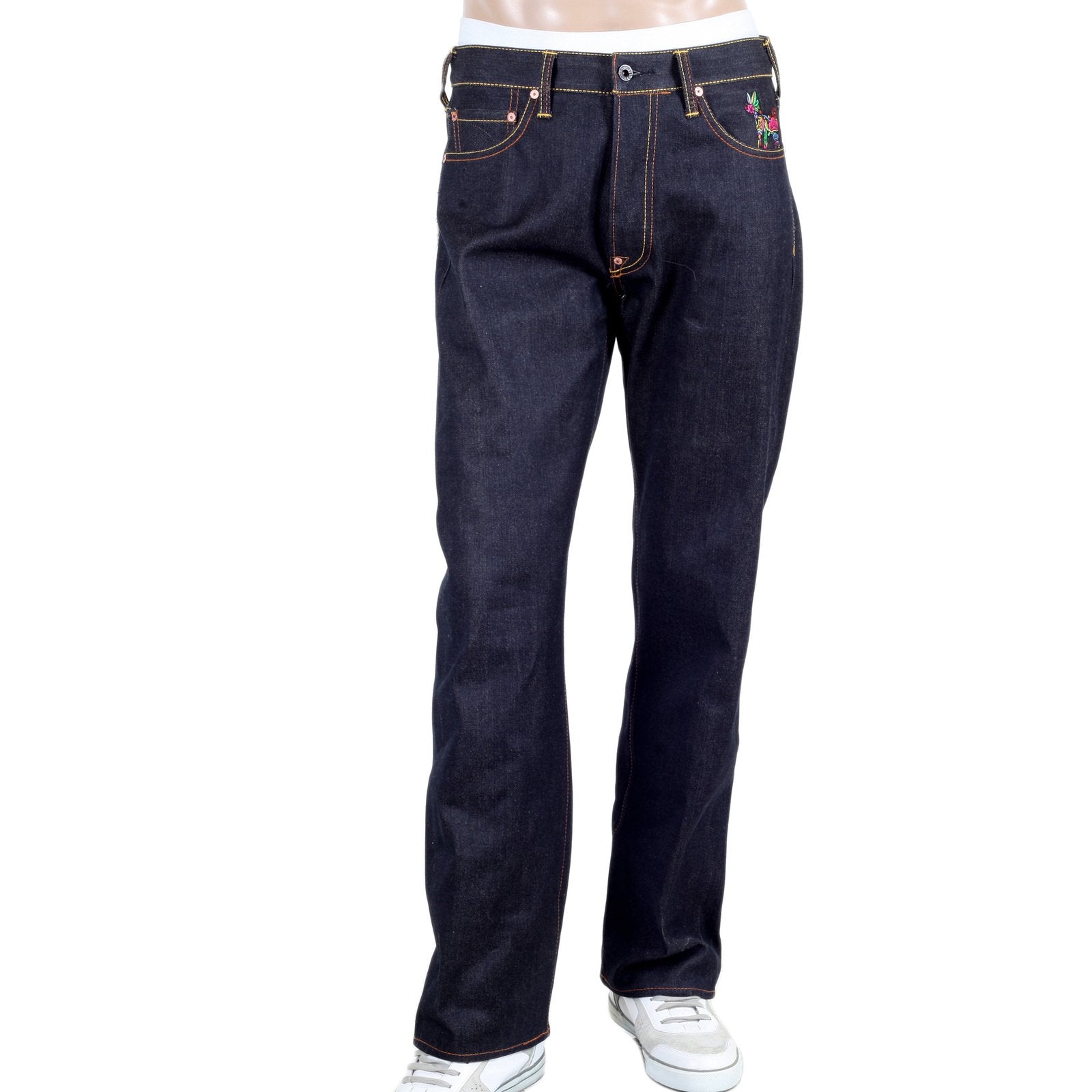 RMC JEANS AUTHENTIC EXCLUSIVE GOD OF GOLDEN BROTHER EMBROIDERED 2007 VINTAGE RAW SELVEDGE JEANS REDM9064