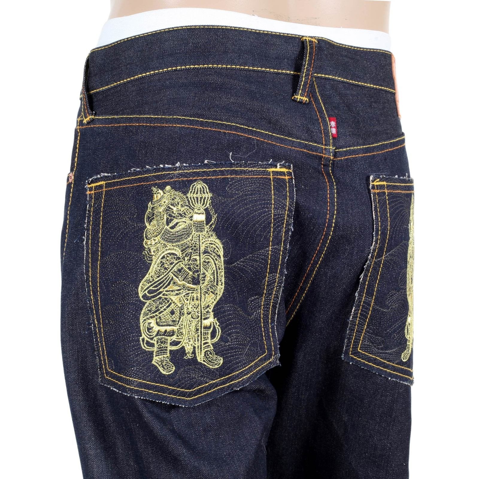 RMC JEANS AUTHENTIC EXCLUSIVE GOD OF GOLDEN BROTHER EMBROIDERED 2007 VINTAGE RAW SELVEDGE JEANS REDM9064