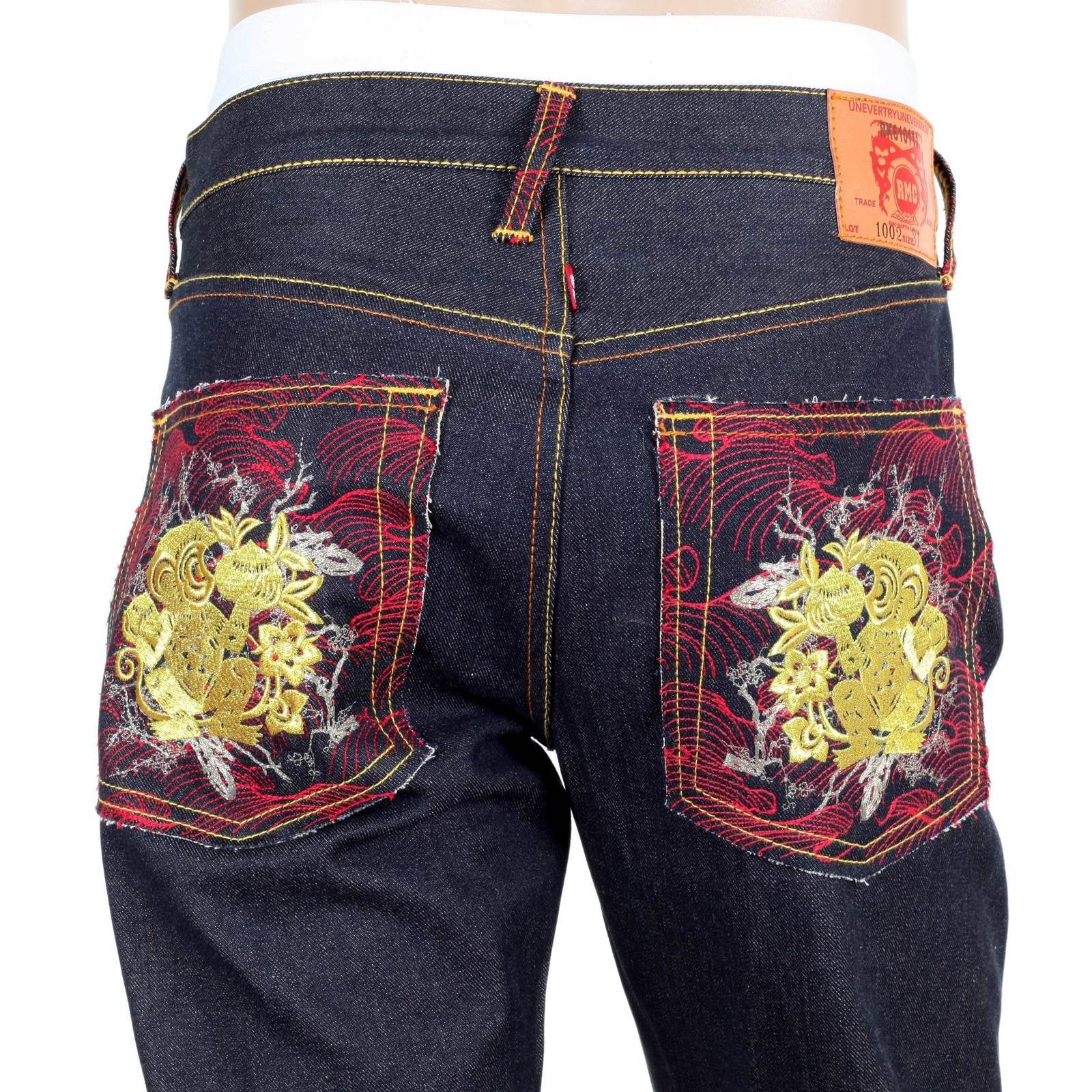 RMC JEANS GENUINE EXCLUSIVE GREEDY GOLDEN MONKEY EMBROIDERED VINTAGE RAW SELVEDGE JEANS REDM9065
