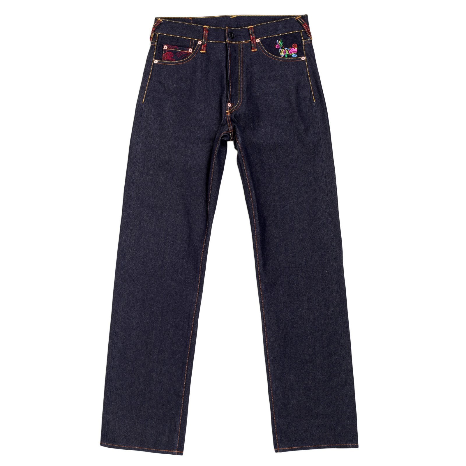 RMC JEANS GENUINE EXCLUSIVE GREEDY GOLDEN MONKEY EMBROIDERED VINTAGE RAW SELVEDGE JEANS REDM9065