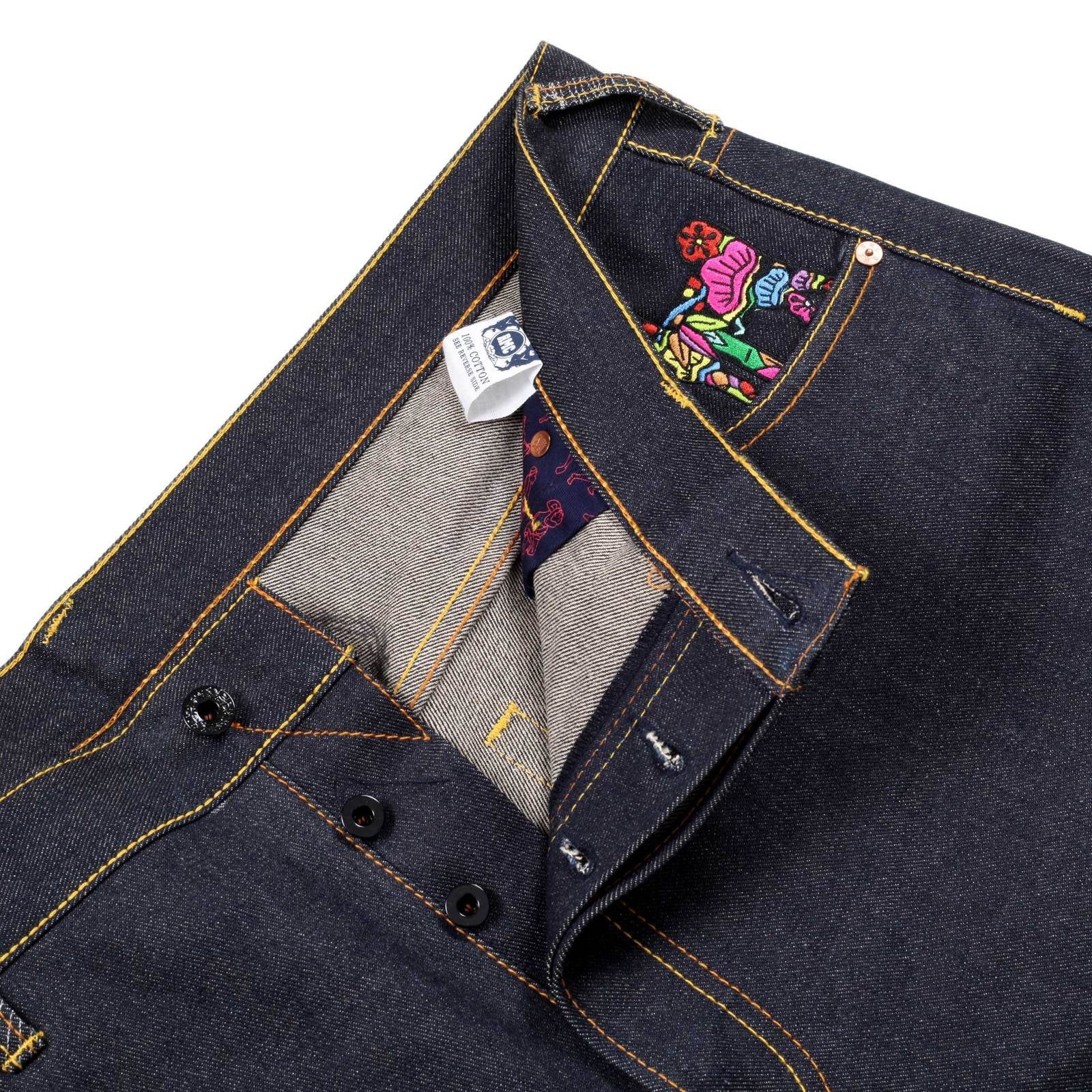 RMC JEANS DARK INDIGO GENUINE EXCLUSIVE MONK EMBROIDERED VINTAGE RAW SELVEDGE JEANS REDM9066