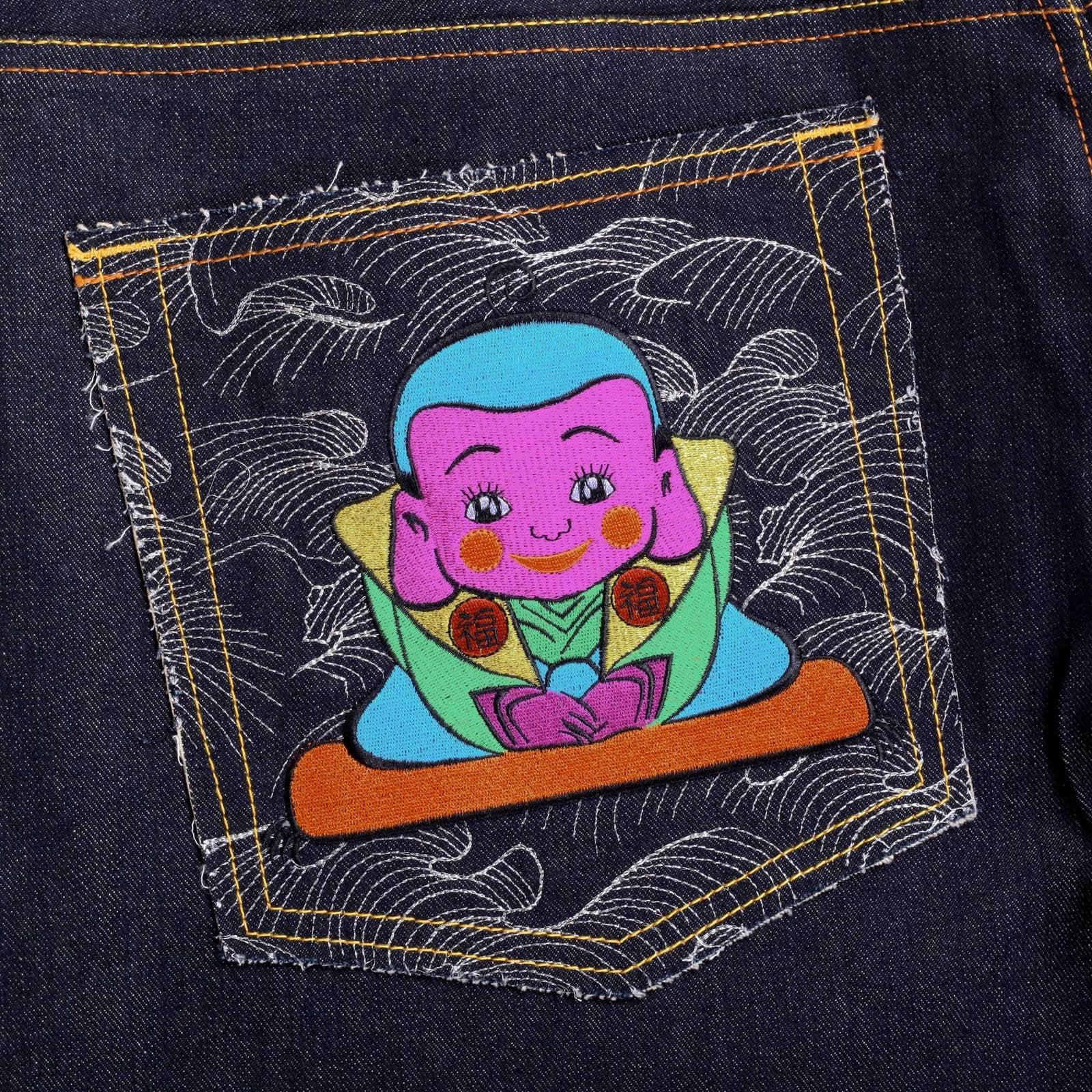 RMC JEANS DARK INDIGO GENUINE EXCLUSIVE MONK EMBROIDERED VINTAGE RAW SELVEDGE JEANS REDM9066