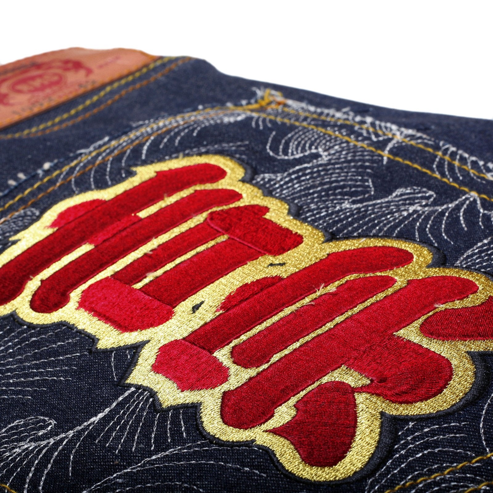 RMC JEANS DARK INDIGO GENUINE EXCLUSIVE MONK EMBROIDERED VINTAGE RAW SELVEDGE JEANS REDM9066