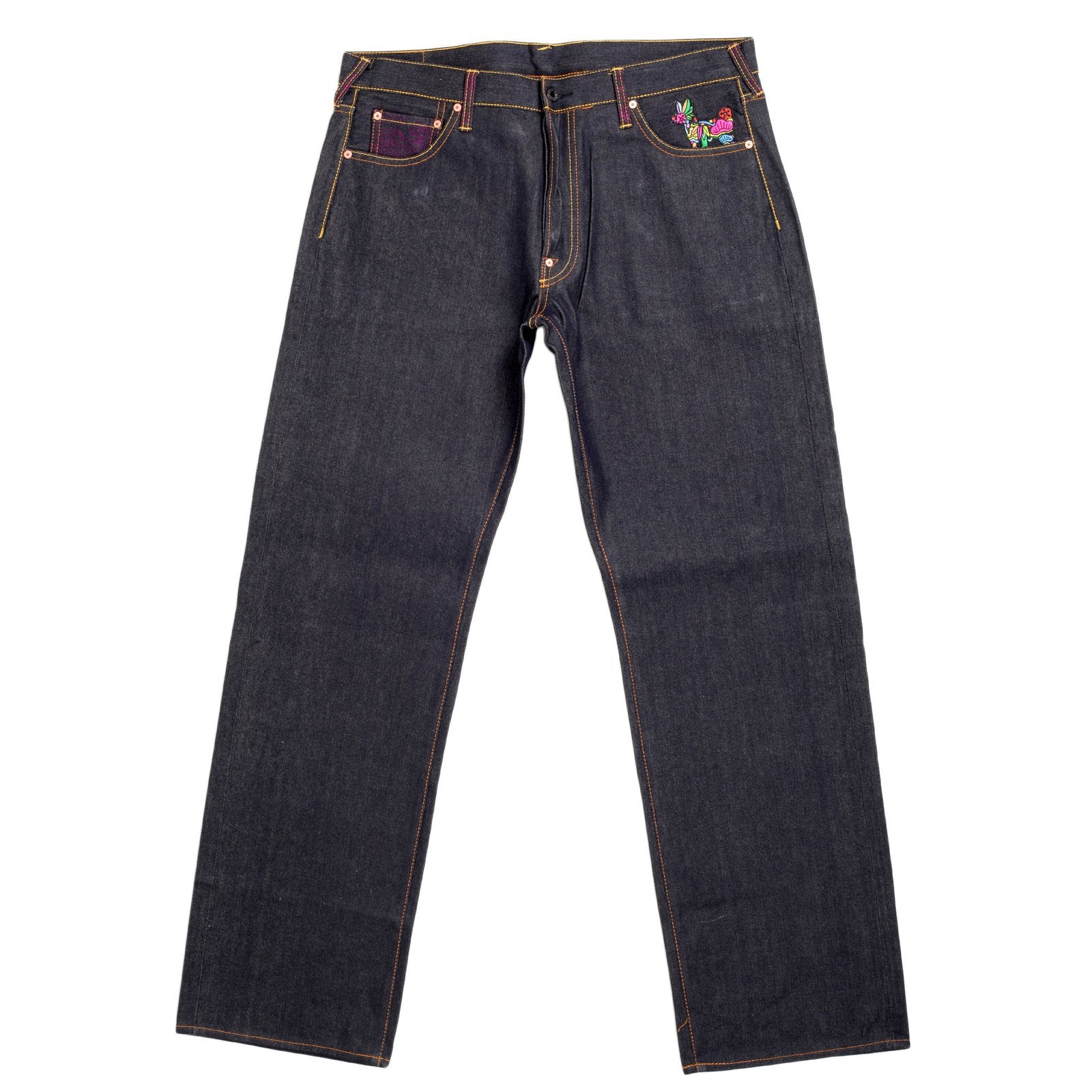 RMC JEANS DARK INDIGO AUTHENTIC 2 LADIES EMBROIDERED VINTAGE RAW SELVEDGE JEANS REDM9067