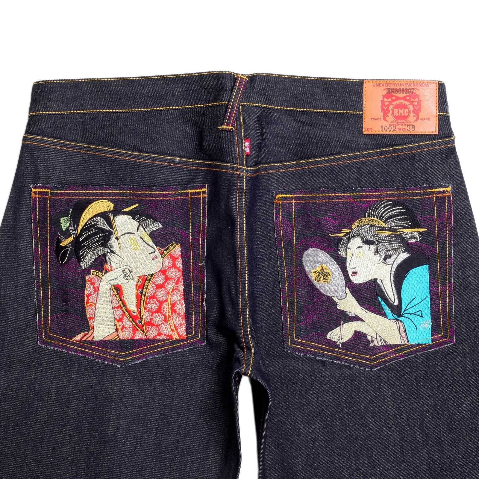 RMC JEANS DARK INDIGO AUTHENTIC 2 LADIES EMBROIDERED VINTAGE RAW SELVEDGE JEANS REDM9067