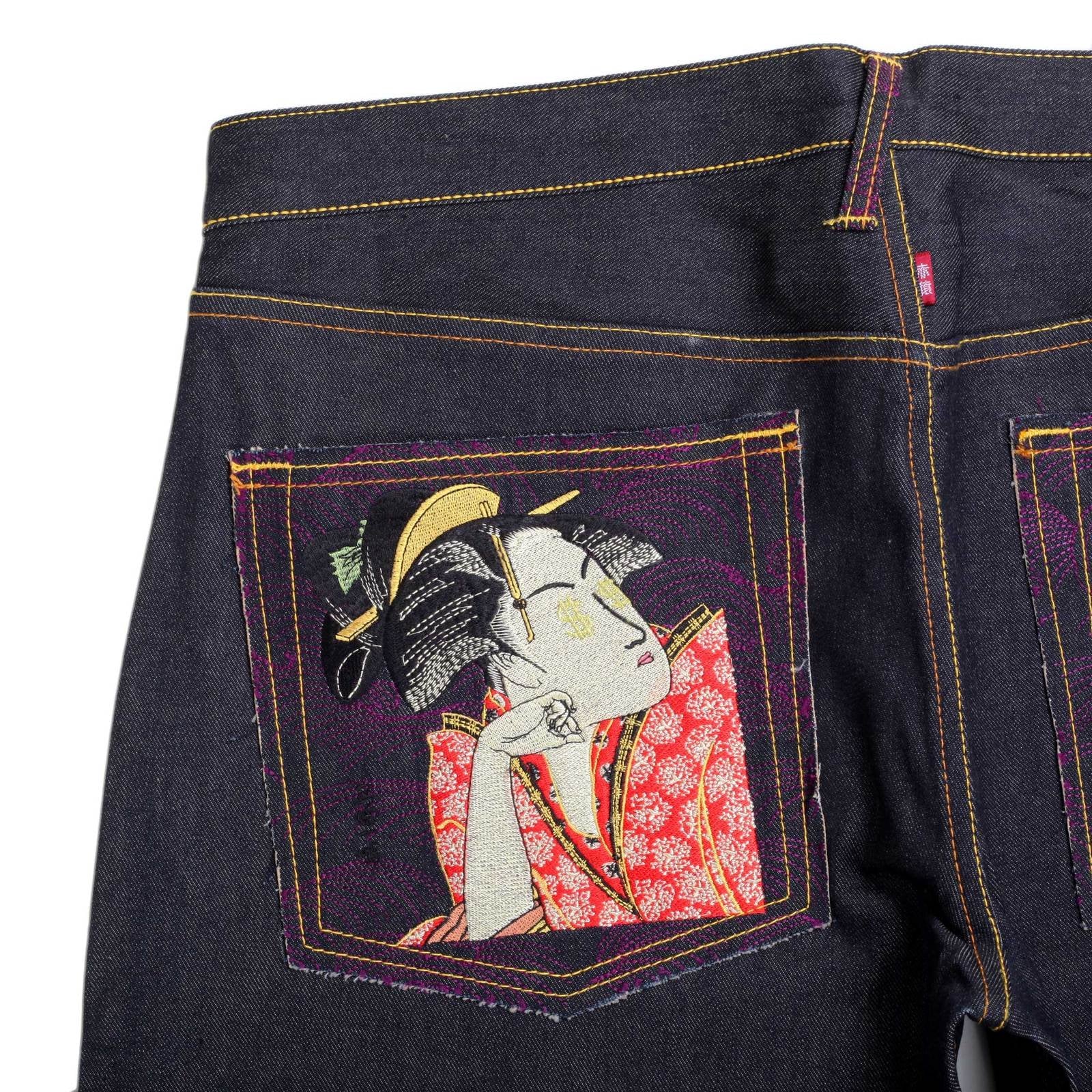 RMC JEANS DARK INDIGO AUTHENTIC 2 LADIES EMBROIDERED VINTAGE RAW SELVEDGE JEANS REDM9067
