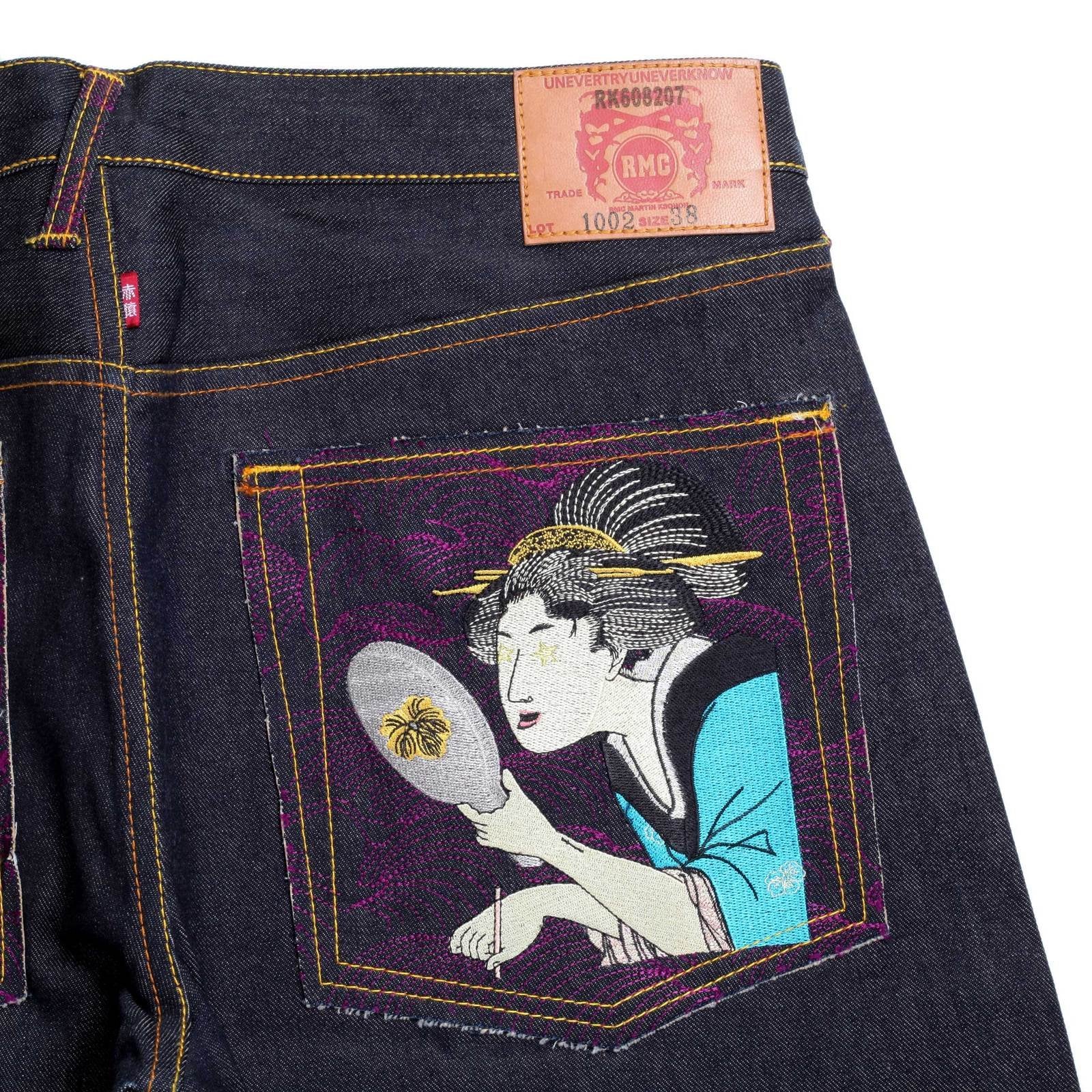 RMC JEANS DARK INDIGO AUTHENTIC 2 LADIES EMBROIDERED VINTAGE RAW SELVEDGE JEANS REDM9067