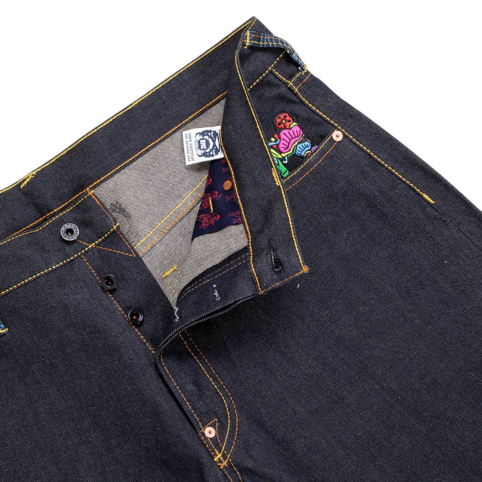 RMC JEANS DARK INDIGO AUTHENTIC EXCLUSIVE WARRIOR EMBROIDERED VINTAGE RAW SELVEDGE JEANS REDM9068