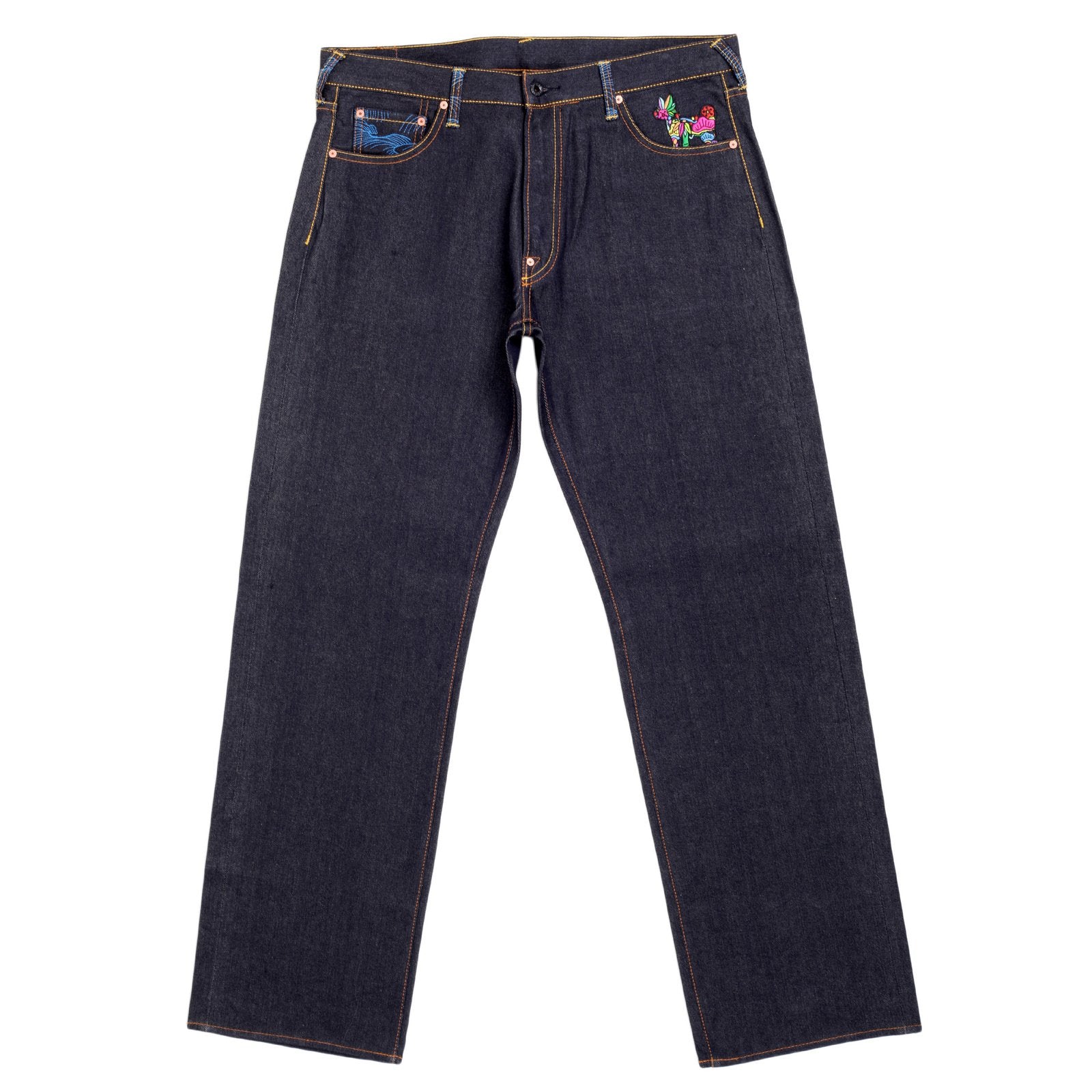 RMC JEANS DARK INDIGO AUTHENTIC EXCLUSIVE WARRIOR EMBROIDERED VINTAGE RAW SELVEDGE JEANS REDM9068