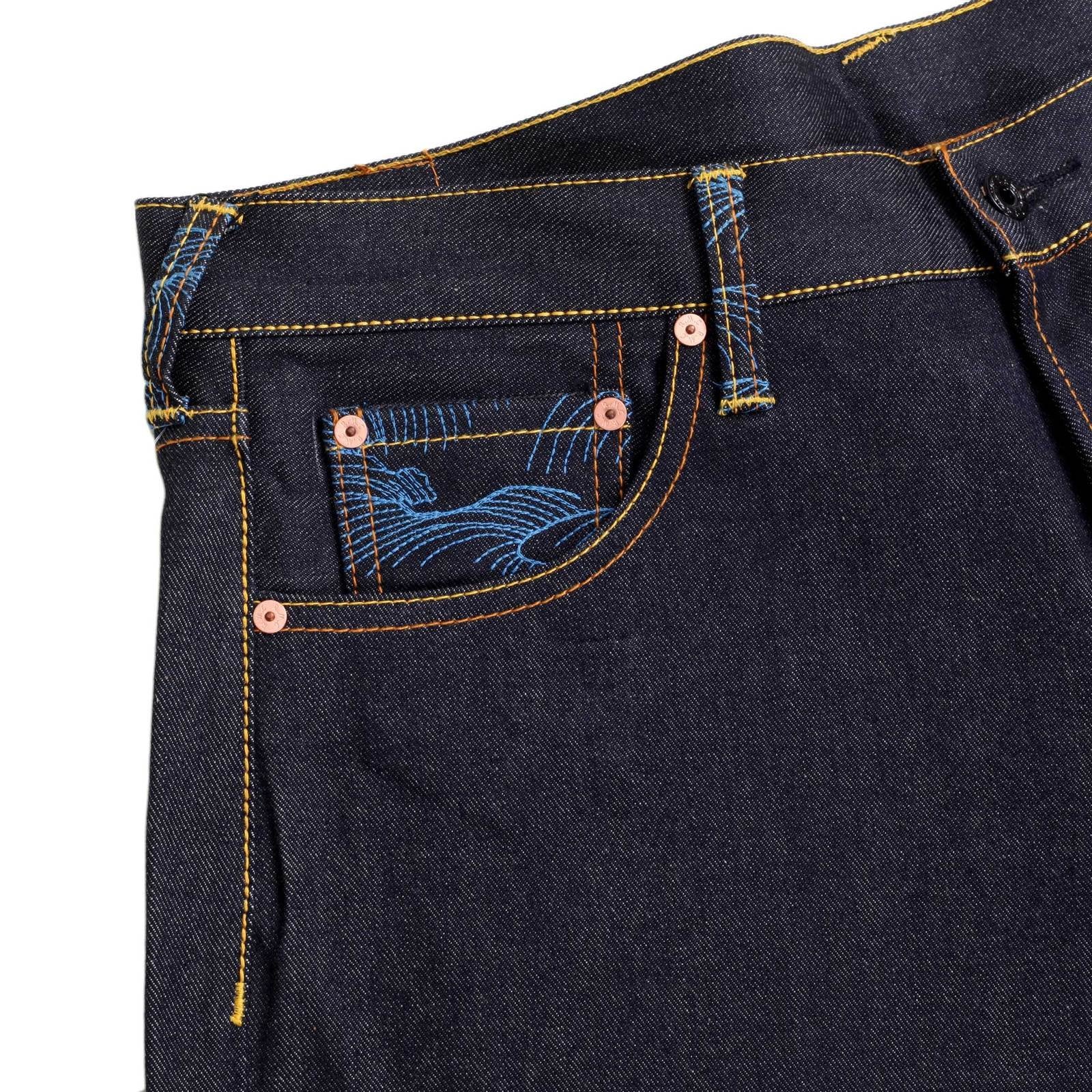RMC JEANS DARK INDIGO AUTHENTIC EXCLUSIVE WARRIOR EMBROIDERED VINTAGE RAW SELVEDGE JEANS REDM9068