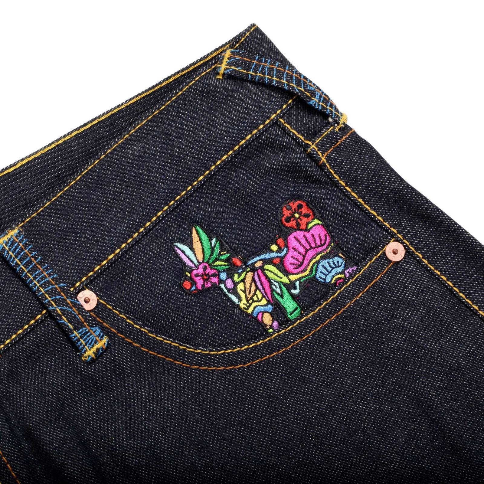 RMC JEANS DARK INDIGO AUTHENTIC EXCLUSIVE WARRIOR EMBROIDERED VINTAGE RAW SELVEDGE JEANS REDM9068
