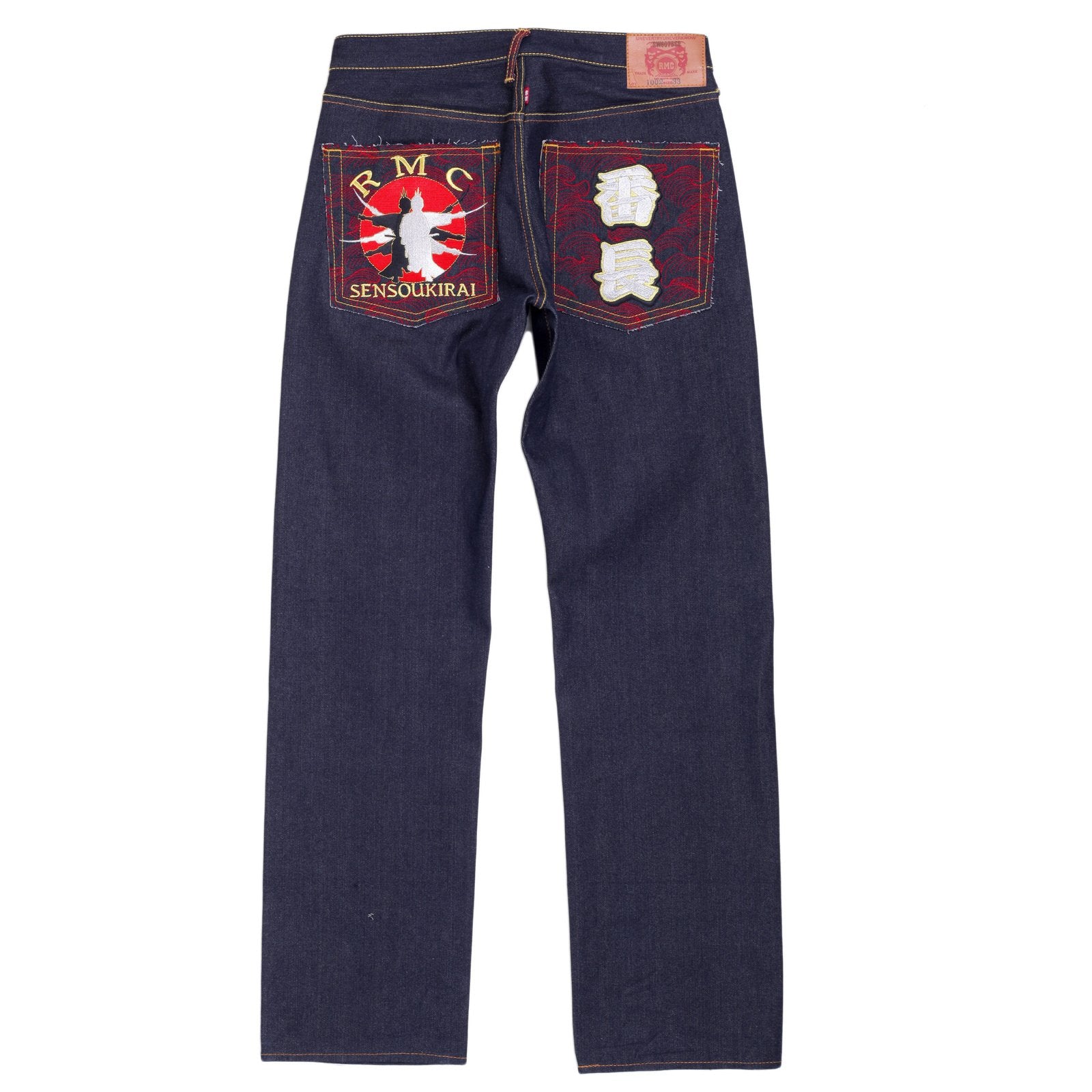 RMC JEANS DARK INDIGO GENUINE SUPER EXCLUSIVE SENSOUKIRAI EMBROIDERED VINTAGE RAW SELVEDGE JEANS REDM9069