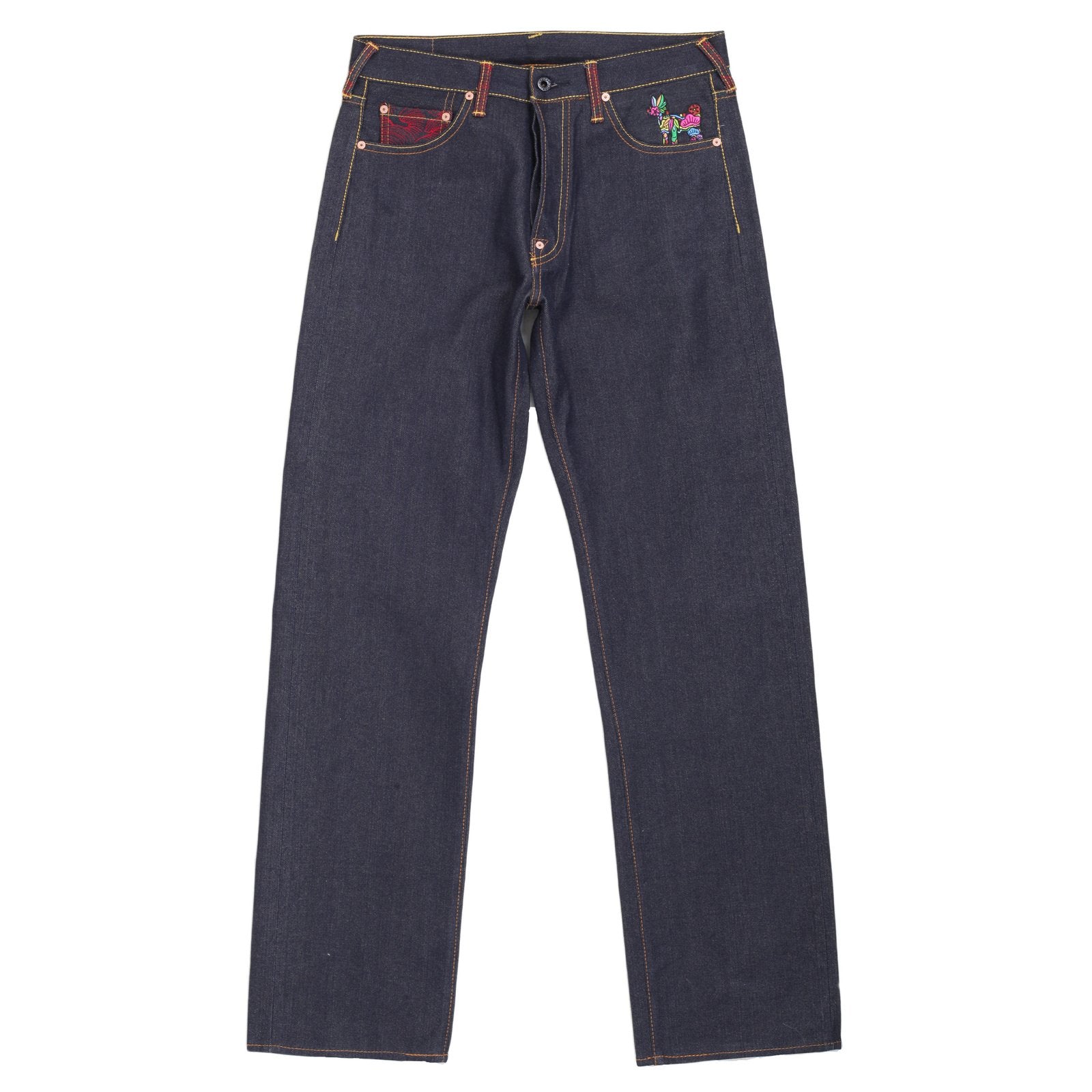 RMC JEANS DARK INDIGO GENUINE SUPER EXCLUSIVE SENSOUKIRAI EMBROIDERED VINTAGE RAW SELVEDGE JEANS REDM9069
