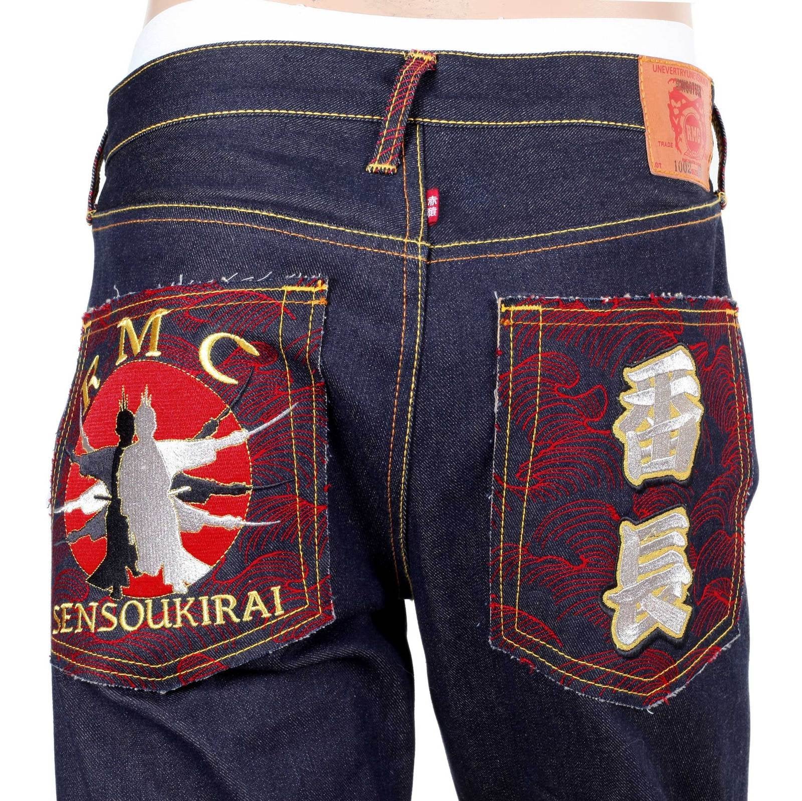 RMC JEANS DARK INDIGO GENUINE SUPER EXCLUSIVE SENSOUKIRAI EMBROIDERED VINTAGE RAW SELVEDGE JEANS REDM9069