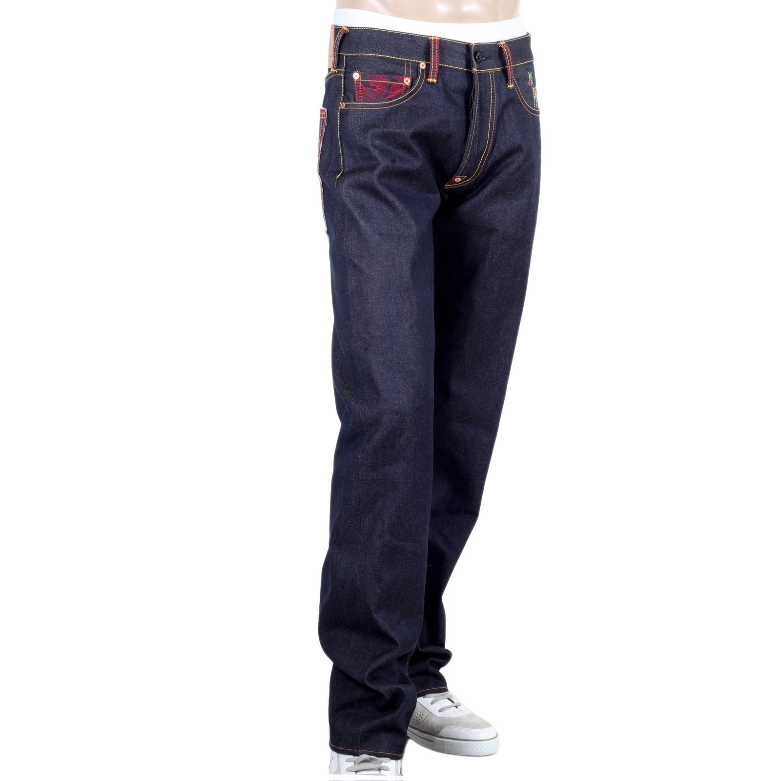 RMC JEANS DARK INDIGO GENUINE SUPER EXCLUSIVE SENSOUKIRAI EMBROIDERED VINTAGE RAW SELVEDGE JEANS REDM9069