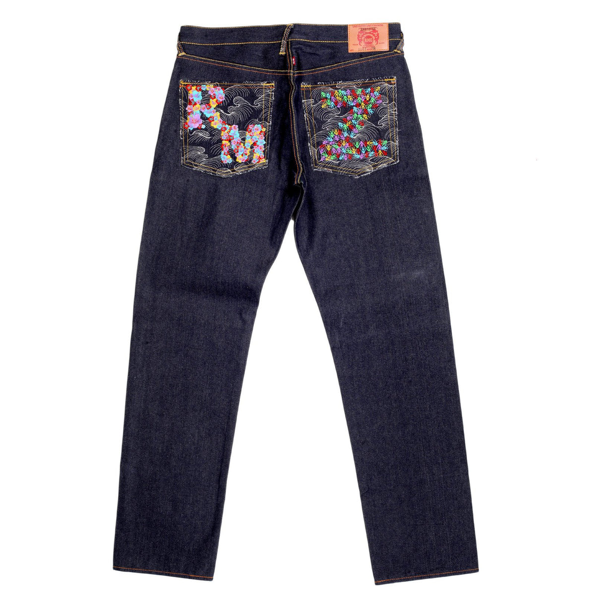 RMC JEANS ZERO HALLIBURTON DARK INDIGO GENUINE EXCLUSIVE EMBROIDERED VINTAGE RAW SELVEDGE JEANS REDM9073