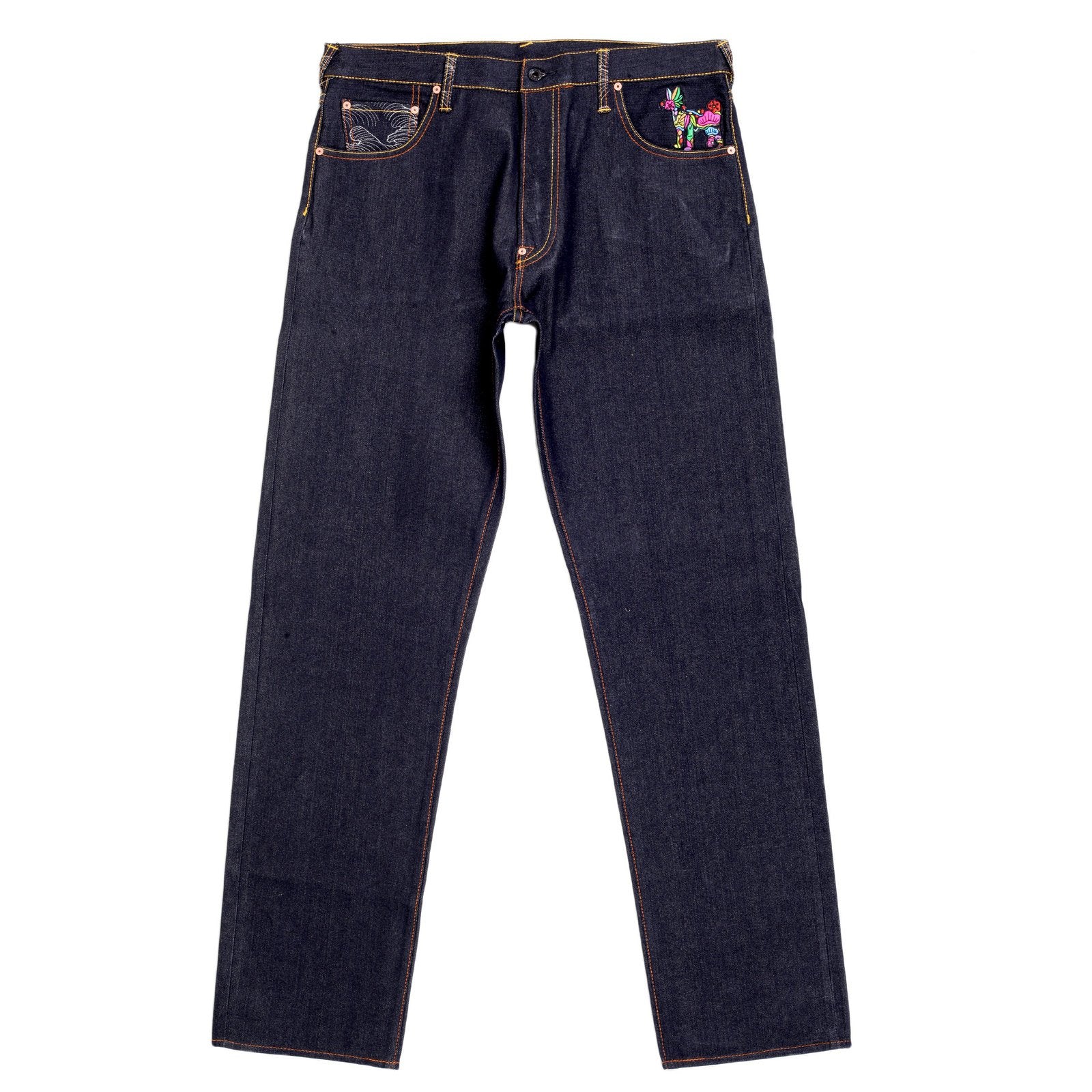 RMC JEANS ZERO HALLIBURTON DARK INDIGO GENUINE EXCLUSIVE EMBROIDERED VINTAGE RAW SELVEDGE JEANS REDM9073