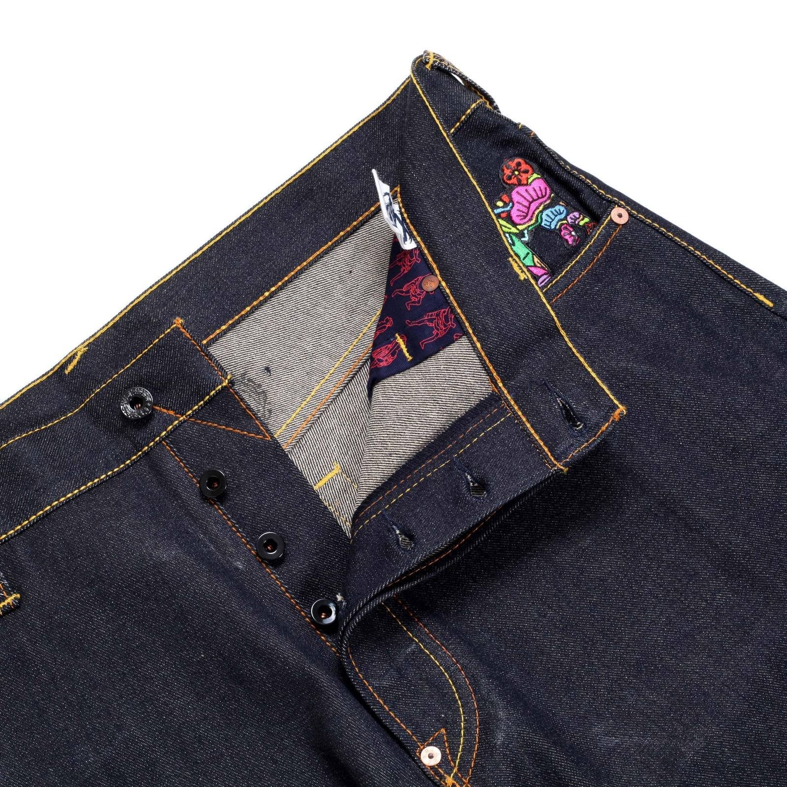 RMC JEANS ZERO HALLIBURTON DARK INDIGO GENUINE EXCLUSIVE EMBROIDERED VINTAGE RAW SELVEDGE JEANS REDM9073