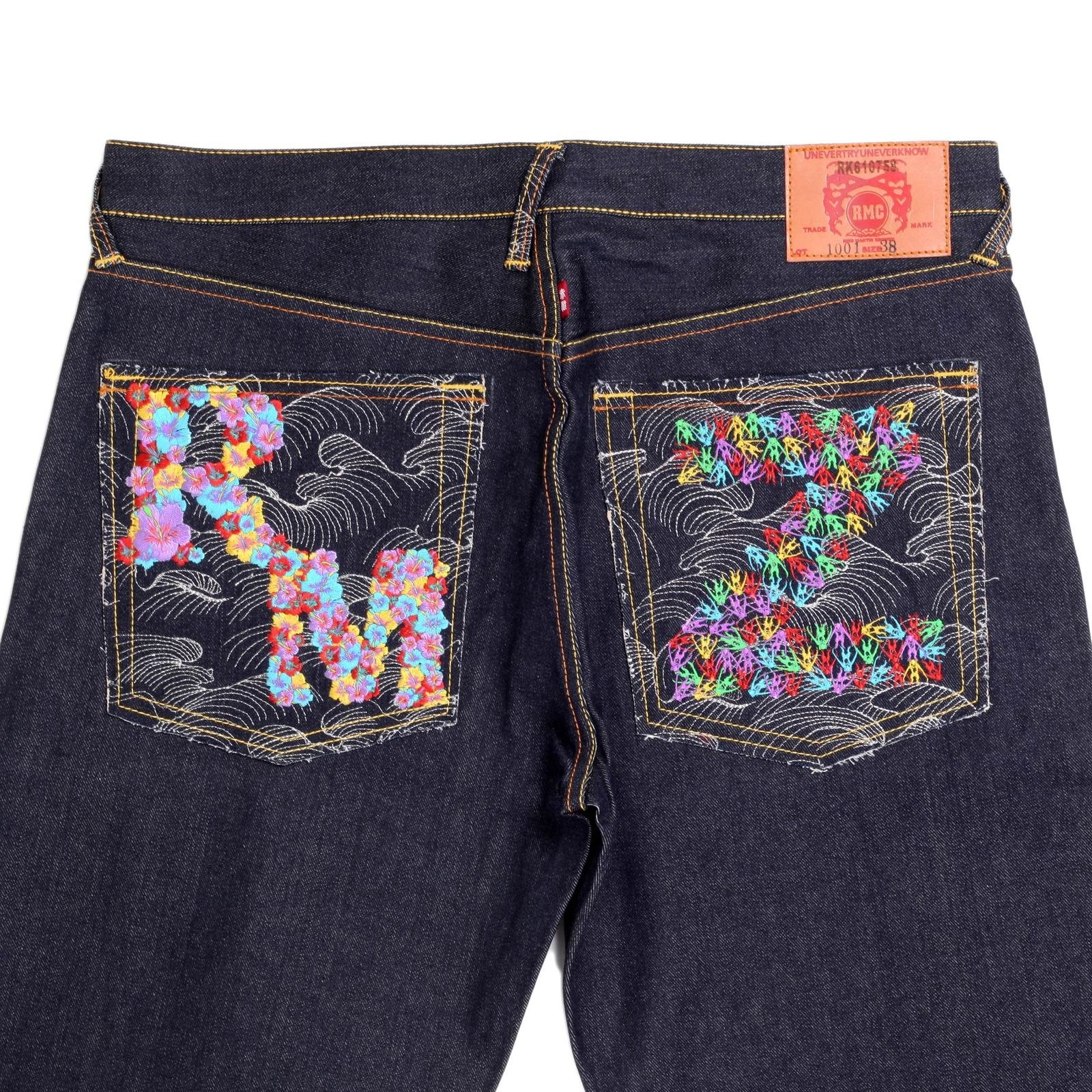 RMC JEANS ZERO HALLIBURTON DARK INDIGO GENUINE EXCLUSIVE EMBROIDERED VINTAGE RAW SELVEDGE JEANS REDM9073