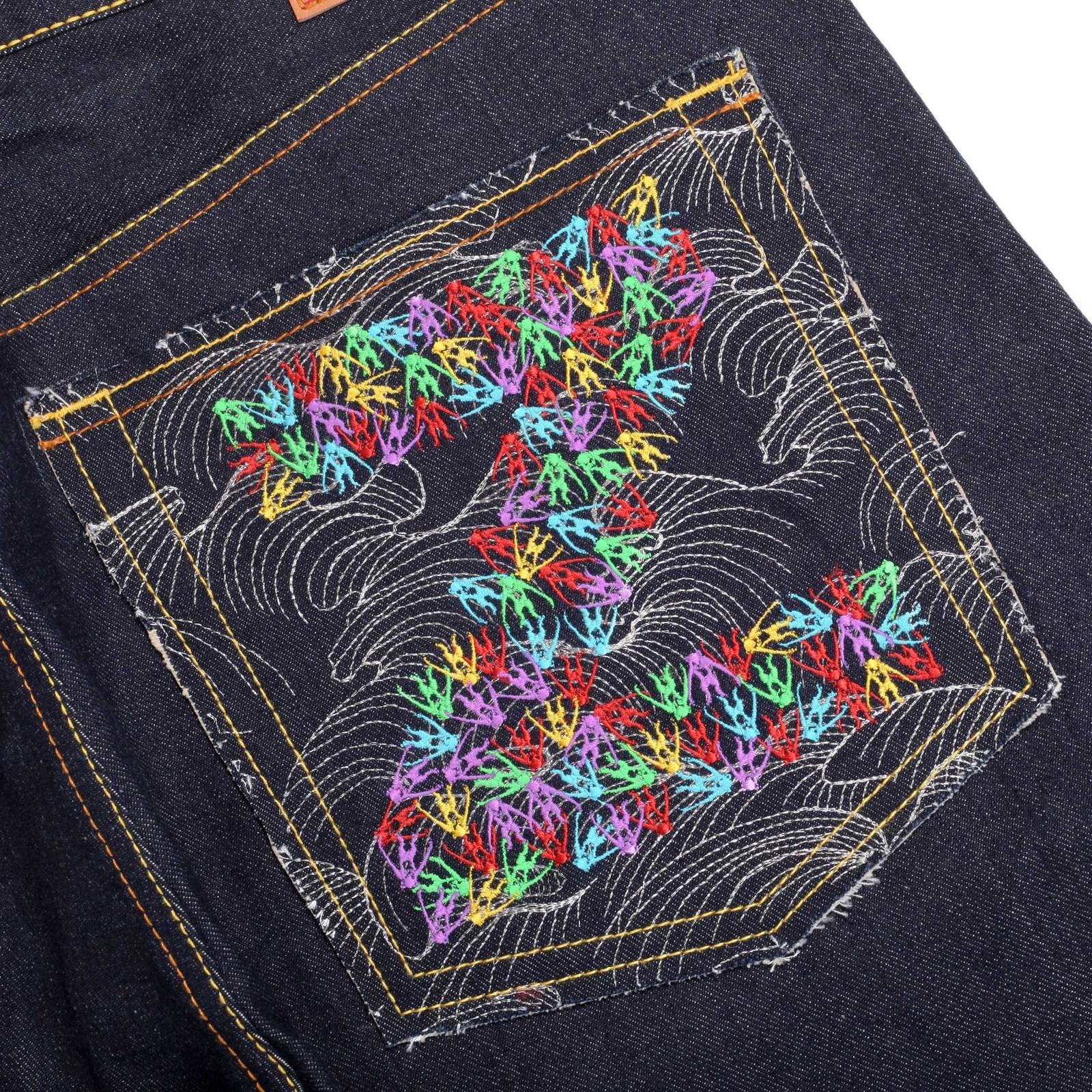 RMC JEANS ZERO HALLIBURTON DARK INDIGO GENUINE EXCLUSIVE EMBROIDERED VINTAGE RAW SELVEDGE JEANS REDM9073