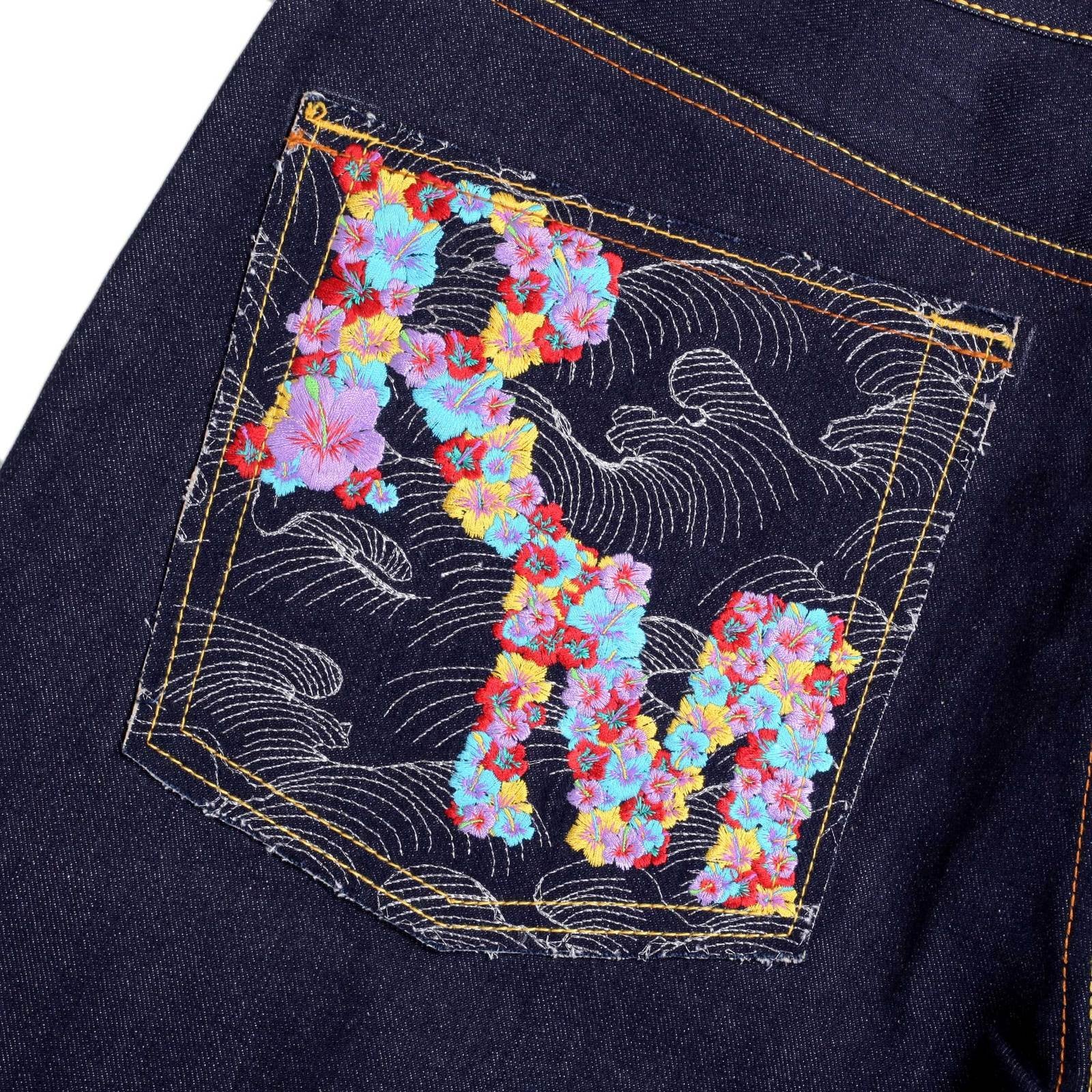 RMC JEANS ZERO HALLIBURTON DARK INDIGO GENUINE EXCLUSIVE EMBROIDERED VINTAGE RAW SELVEDGE JEANS REDM9073
