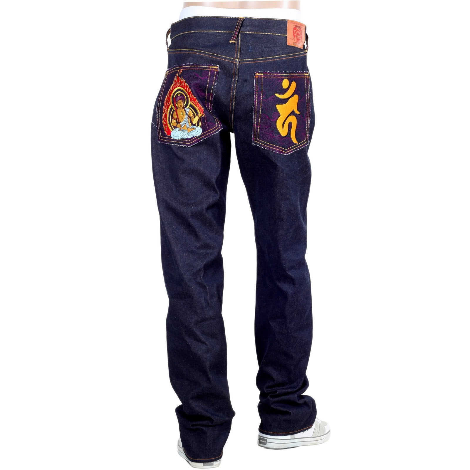 RMC JEANS DARK INDIGO GENUINE FUDOUMYOUOU YEAR OF THE ROOSTER EMBROIDERED VINTAGE RAW SELVEDGE JEANS REDM9075