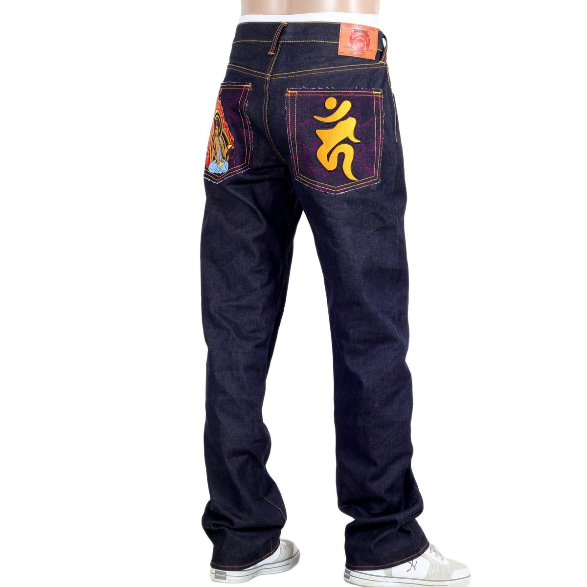 RMC JEANS DARK INDIGO GENUINE FUDOUMYOUOU YEAR OF THE ROOSTER EMBROIDERED VINTAGE RAW SELVEDGE JEANS REDM9075