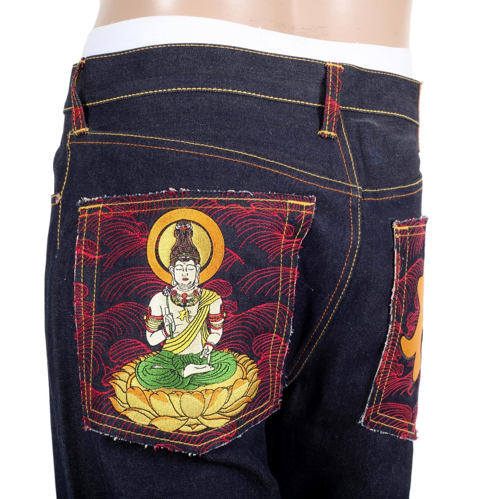 RMC JEANS DARK INDIGO GENUINE SEISI BOSATU YEAR OF THE HORSE EMBROIDERED VINTAGE RAW SELVEDGE JEANS REDM9076