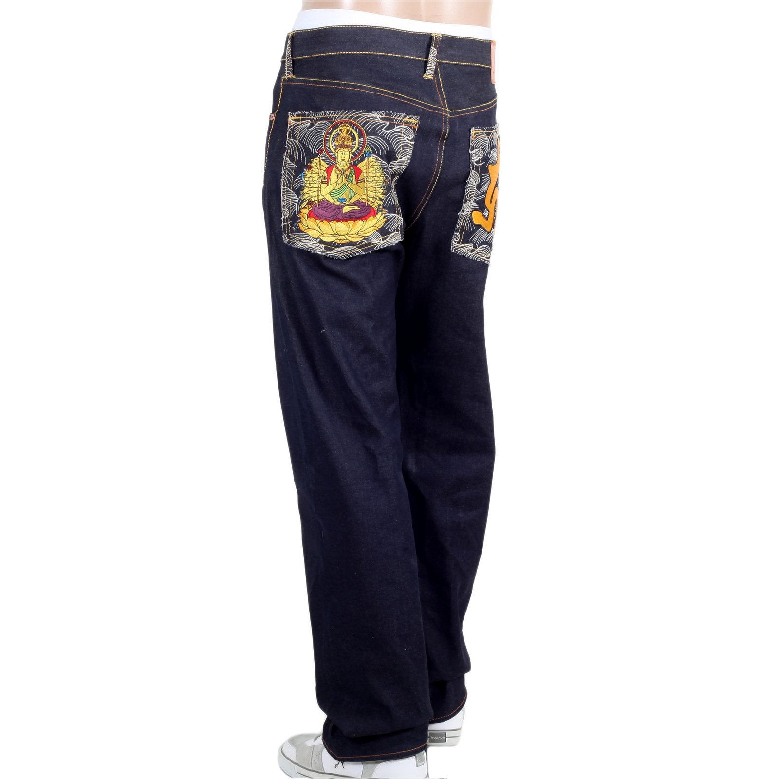 RMC DARK INDIGO GENUINE SENJI KANNON BOSATU YEAR OF THE RAT EMBROIDERED VINTAGE RAW SELVEDGE JEANS REDM9077
