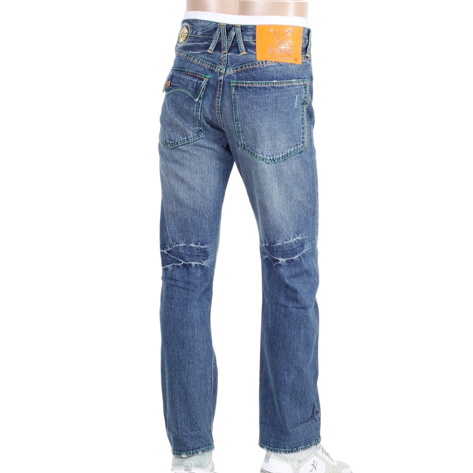 YOROPIKO BY MARTIN YAT MING STONE WASHED VINTAGE CUT FLAP POCKET SELVEDGE DENIM JEANS WITH DISTRESSED EDGES YORO9087