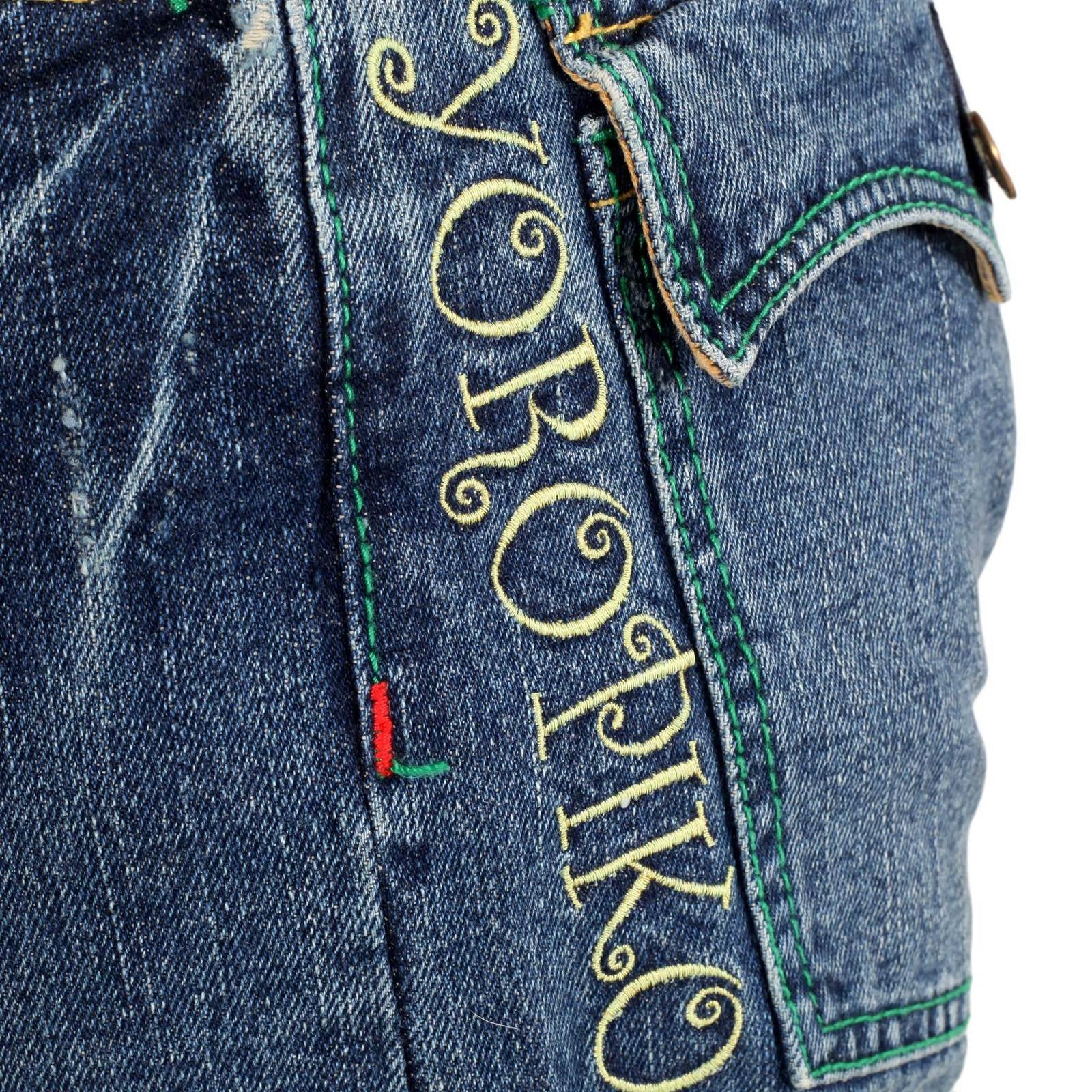YOROPIKO BY MARTIN YAT MING STONE WASHED VINTAGE CUT FLAP POCKET SELVEDGE DENIM JEANS WITH DISTRESSED EDGES YORO9087