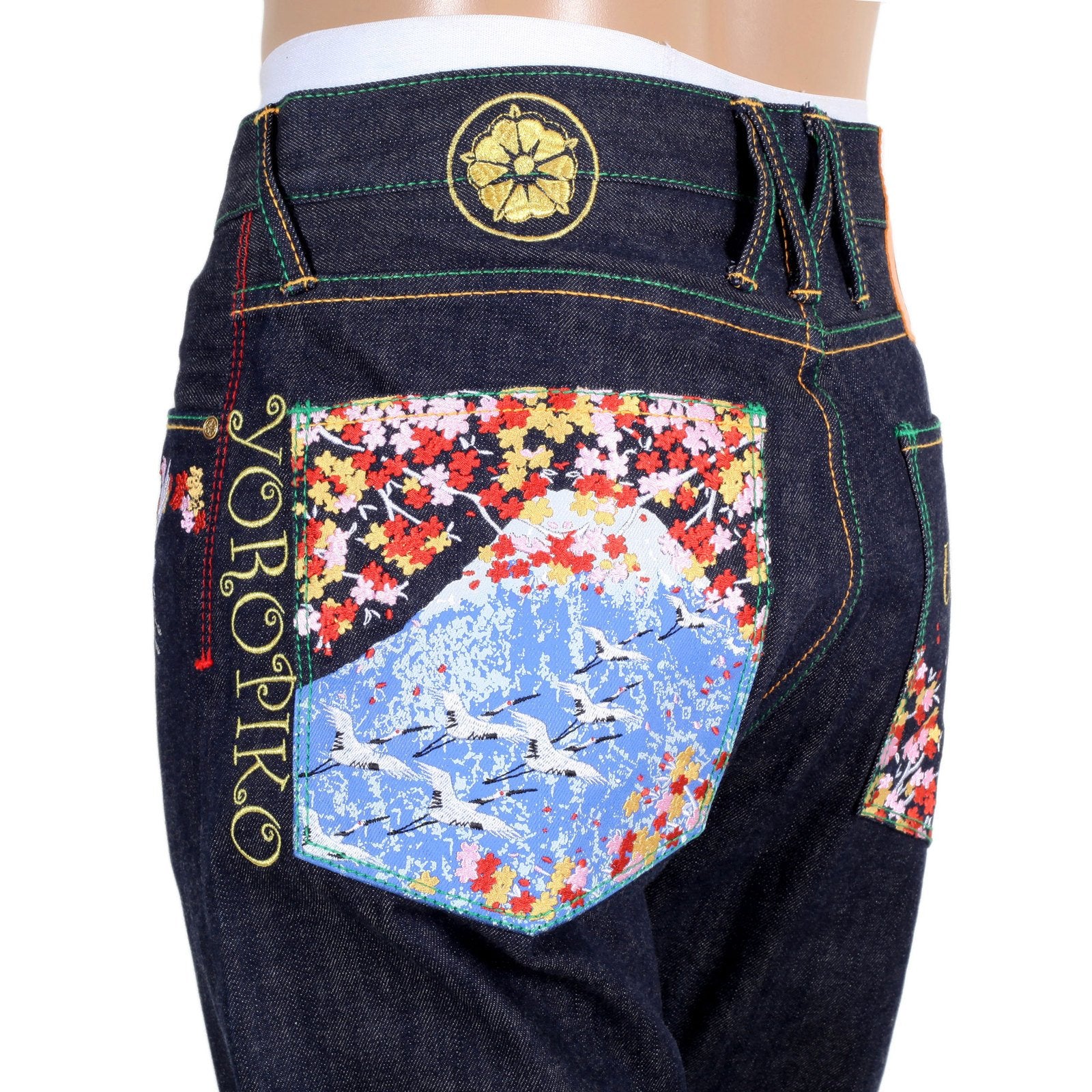 YOROPIKO LIMITED EDITION DARK INDIGO RAW SELVEDGE VINTAGE CUT SAKURA BIRD SUPER EXCLUSIVE DENIM JEANS YORO9091