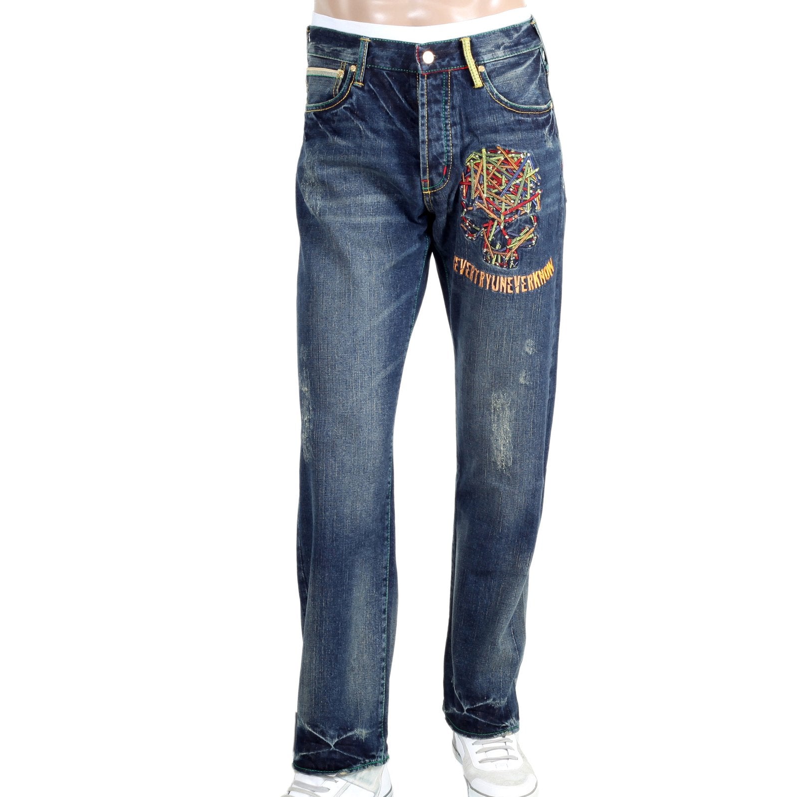 YOROPIKO LIMITED EDITION VINTAGE CUT EXCLUSIVE SELVEDGE WASHED PENCIL SKULL DENIM JEANS YORO9172