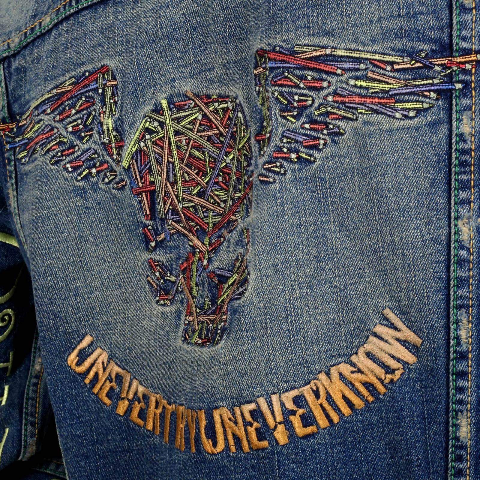 YOROPIKO PENCIL SKULL EXCLUSIVE EMBROIDERED LIMITED EDITION VINTAGE CUT DENIM JACKET YORO9173