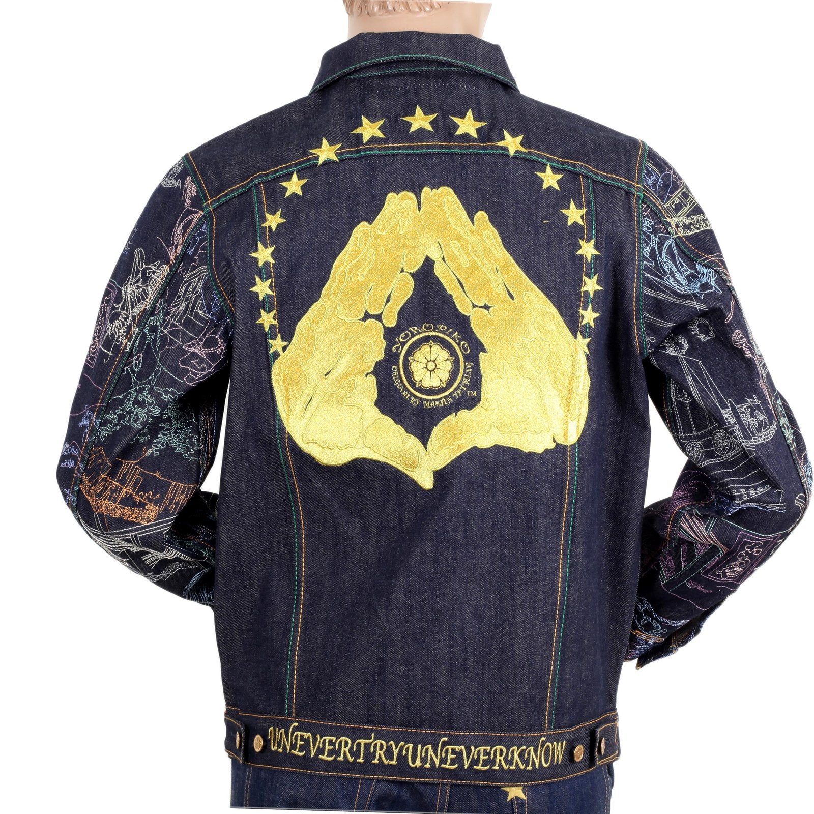 YOROPIKO JAY-Z EXCLUSIVE LIMITED EDITION VINTAGE CUT RAW SELVEDGE EMBROIDERED DENIM JACKET YORO9174