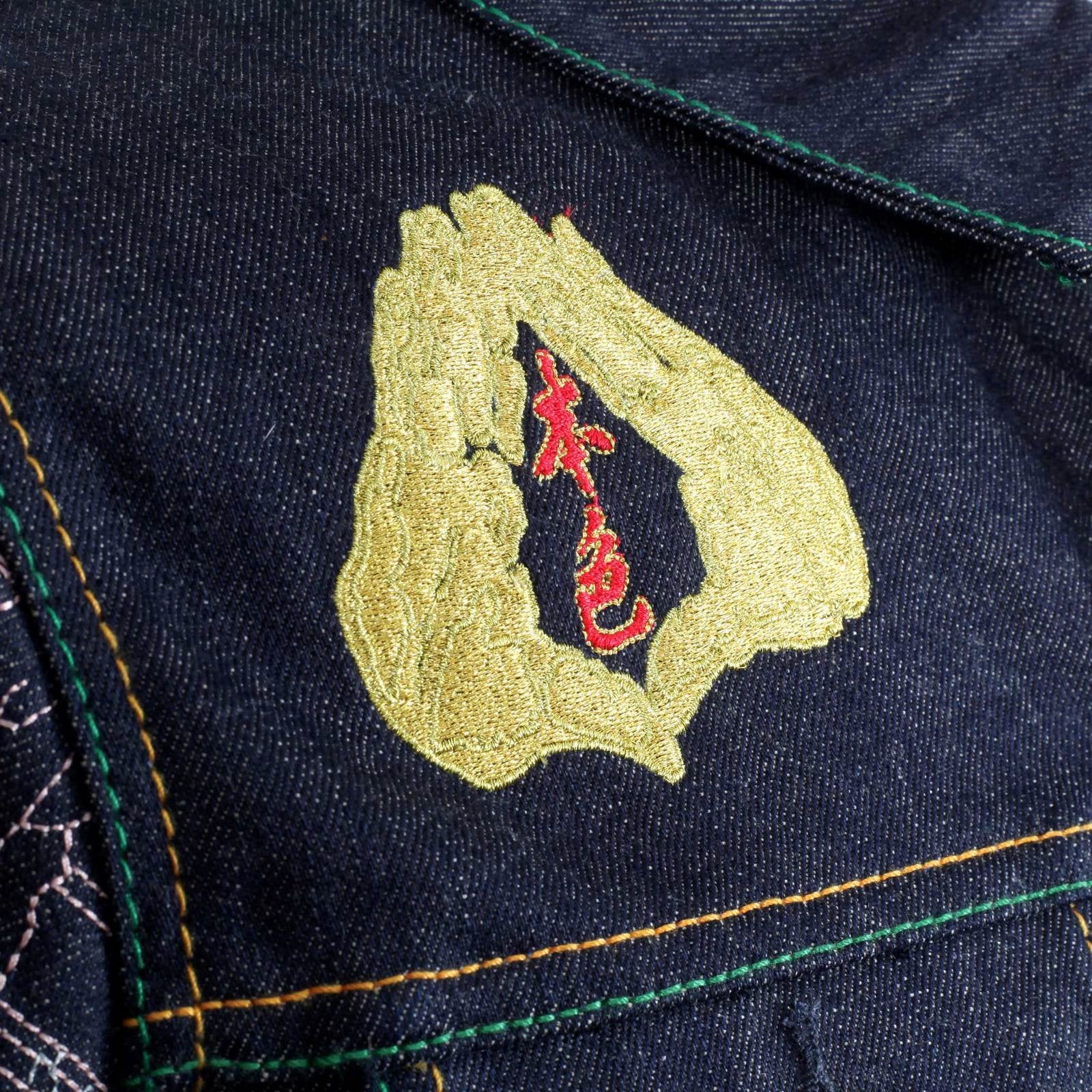 YOROPIKO JAY-Z EXCLUSIVE LIMITED EDITION VINTAGE CUT RAW SELVEDGE EMBROIDERED DENIM JACKET YORO9174