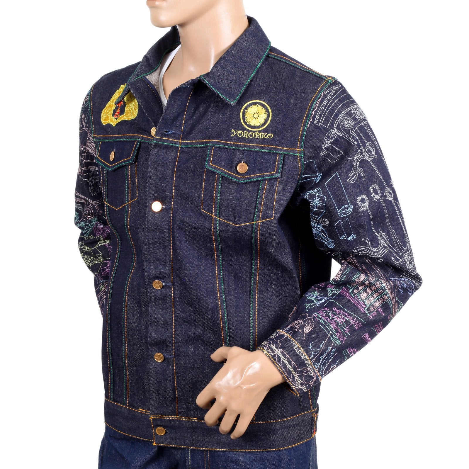 YOROPIKO FUDOUMYOUOU LIMITED EDITION EXCLUSIVE EMBROIDERED RAW SELVEDGE DENIM JACKET YORO9175