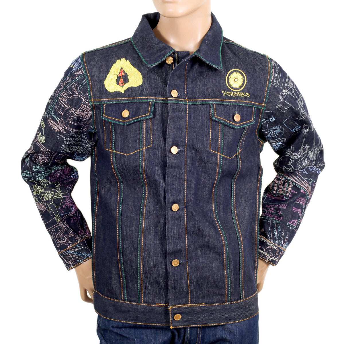 YOROPIKO FUDOUMYOUOU LIMITED EDITION EXCLUSIVE EMBROIDERED RAW SELVEDGE DENIM JACKET YORO9175