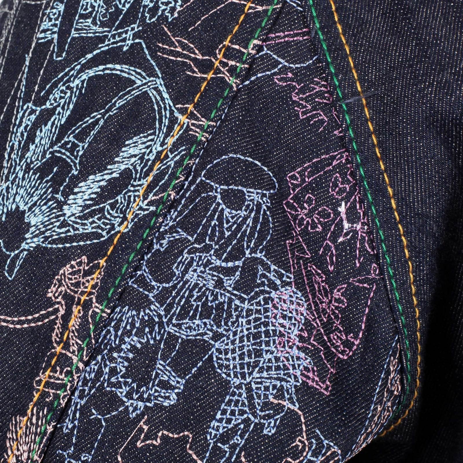 YOROPIKO FUDOUMYOUOU LIMITED EDITION EXCLUSIVE EMBROIDERED RAW SELVEDGE DENIM JACKET YORO9175