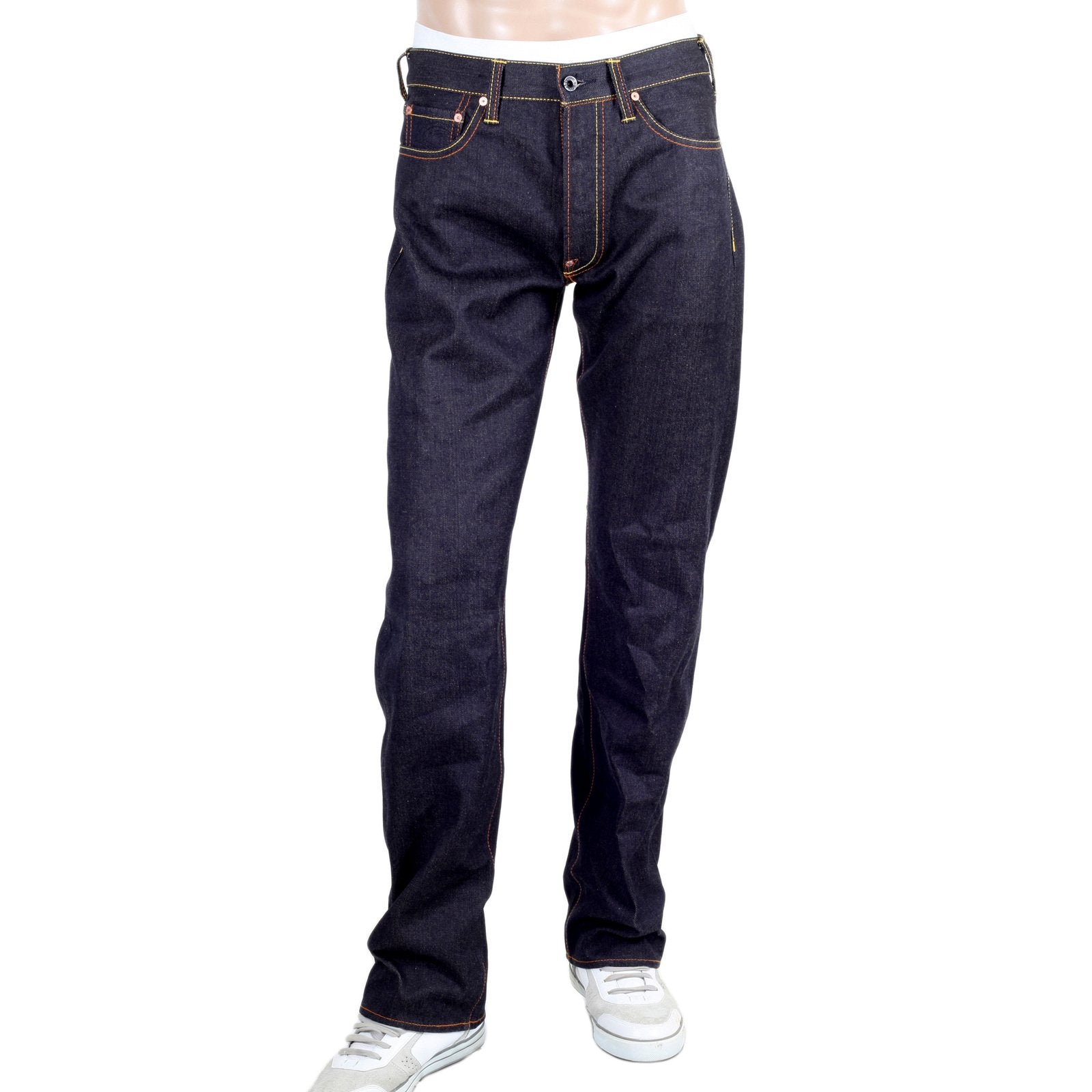 RMC JEANS RARE LIMITED EDITION RAW SELVEDGE DARK INDIGO DENIM JEANS WITH EXCLUSIVE WARLORDS EMBROIDERY REDM0055