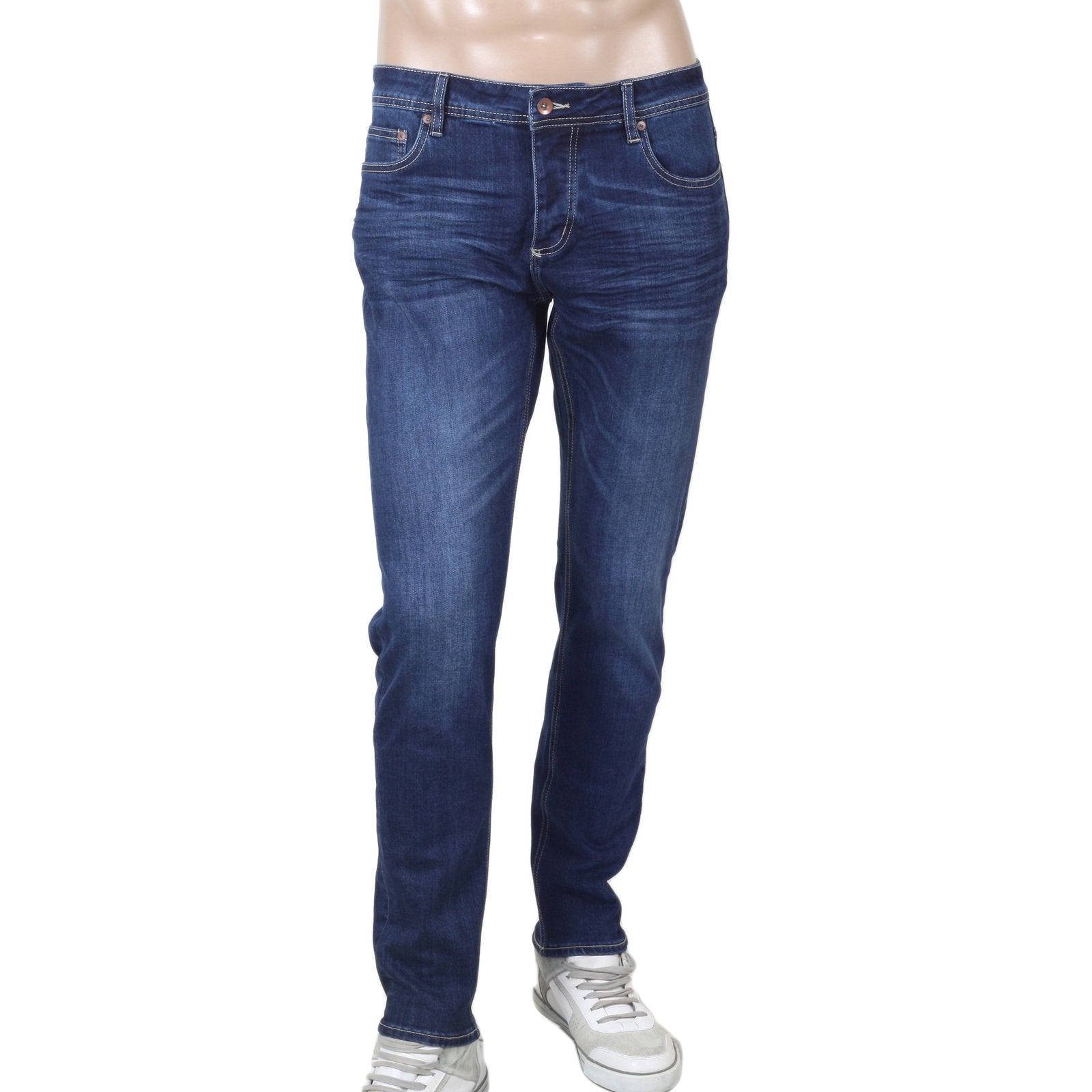 RED MONKEY RMC RPQ16135 STRETCH COTTON MIX SLIM FIT WASHED DARK BLUE DENIM JEANS WITH BUTTON FLY RMC7523