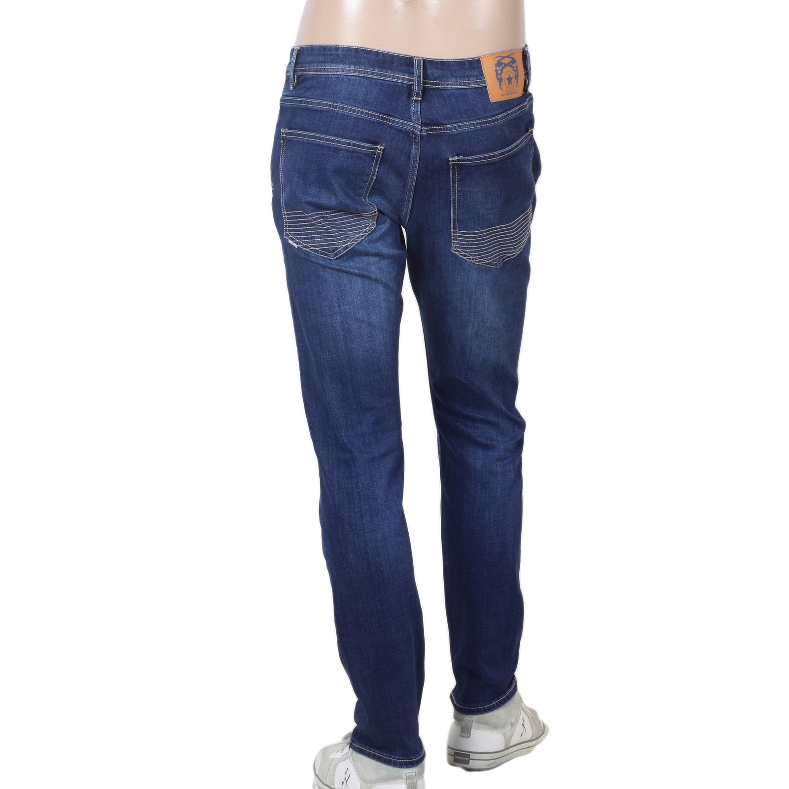 RED MONKEY RMC RPQ16135 STRETCH COTTON MIX SLIM FIT WASHED DARK BLUE DENIM JEANS WITH BUTTON FLY RMC7523