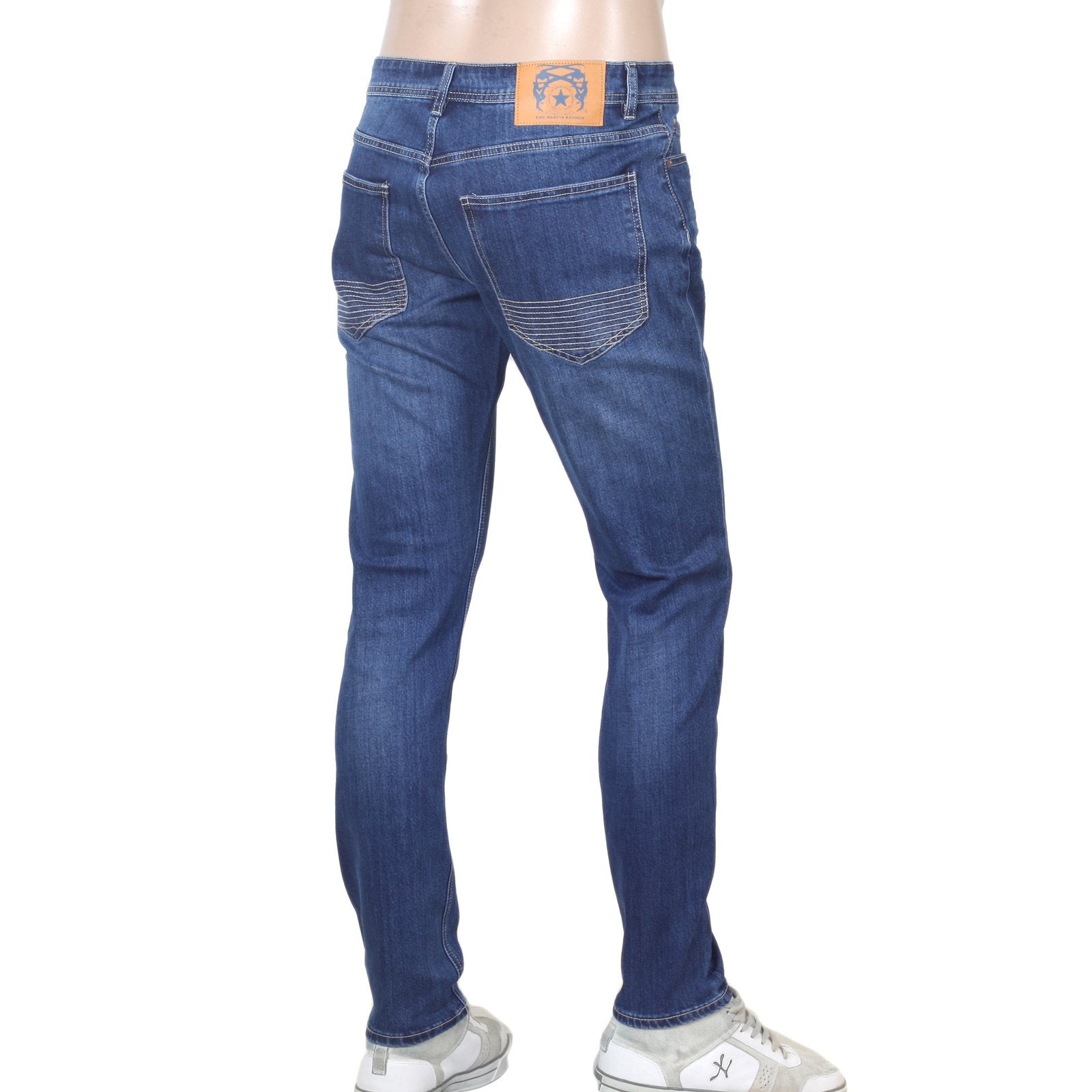 RED MONKEY RMC STRETCH RPQ16135 COTTON MIX SLIM FIT MID BLUE WASHED DENIM JEANS WITH BUTTON FLY RMC7522