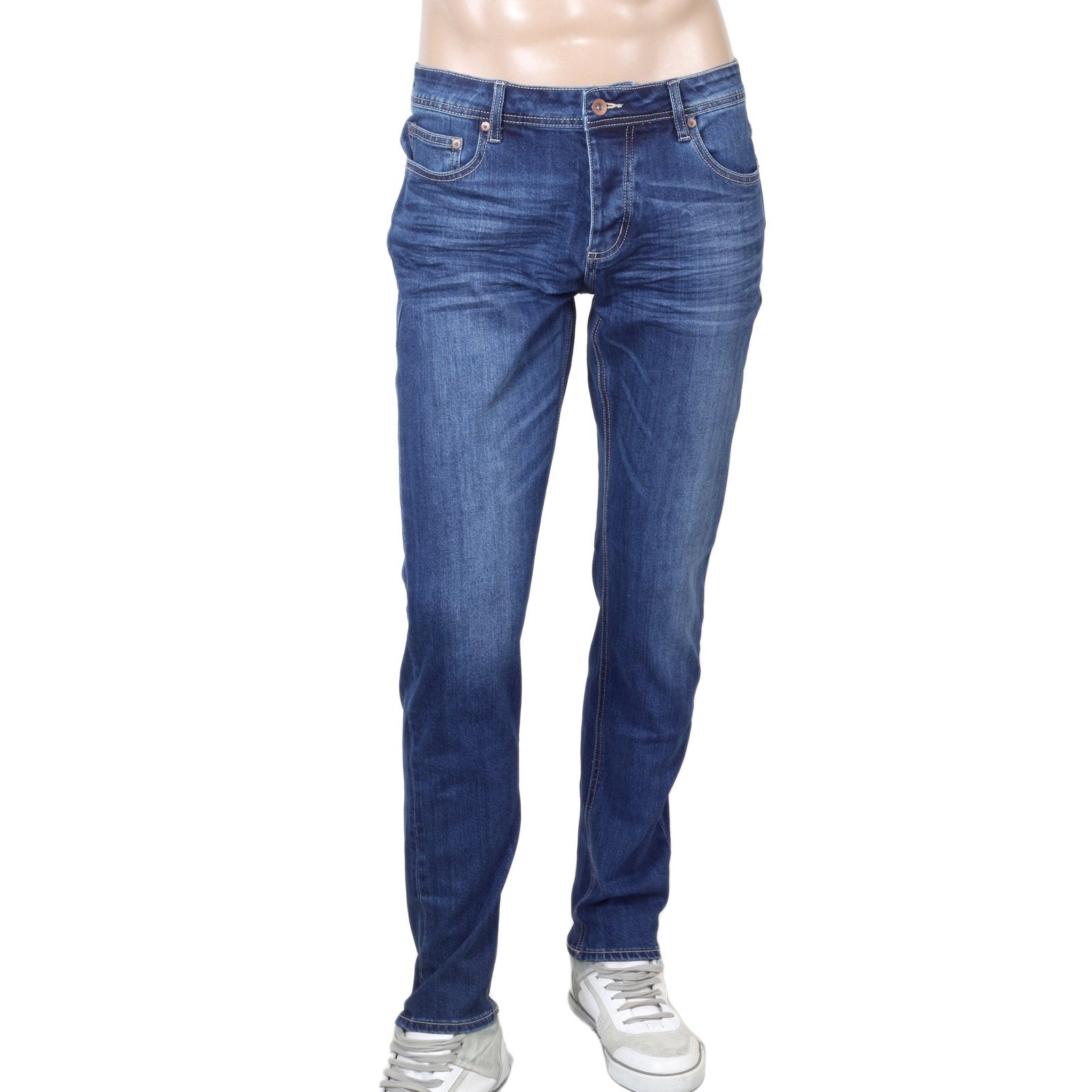 RED MONKEY RMC STRETCH RPQ16135 COTTON MIX SLIM FIT MID BLUE WASHED DENIM JEANS WITH BUTTON FLY RMC7522