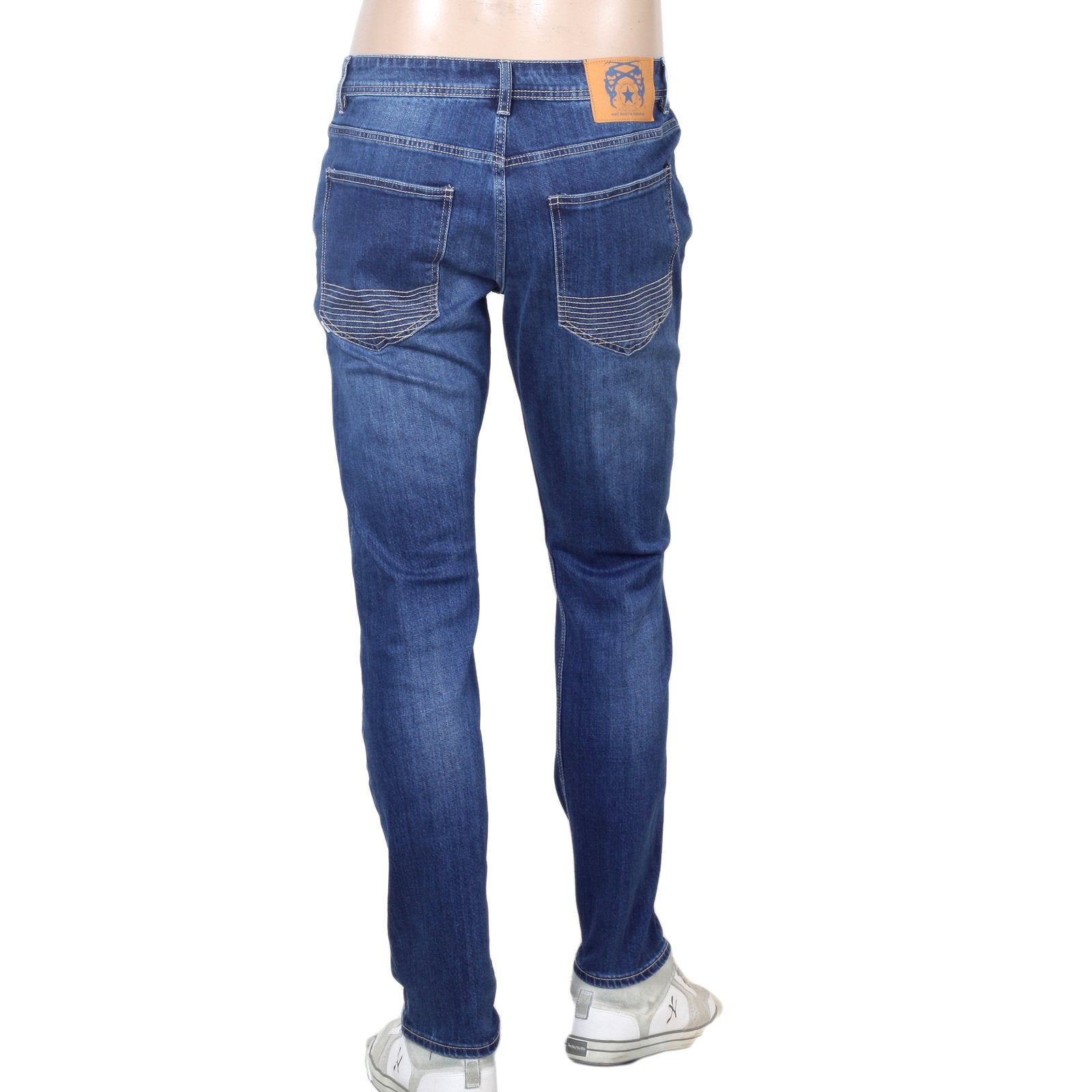 RED MONKEY RMC STRETCH RPQ16135 COTTON MIX SLIM FIT MID BLUE WASHED DENIM JEANS WITH BUTTON FLY RMC7522